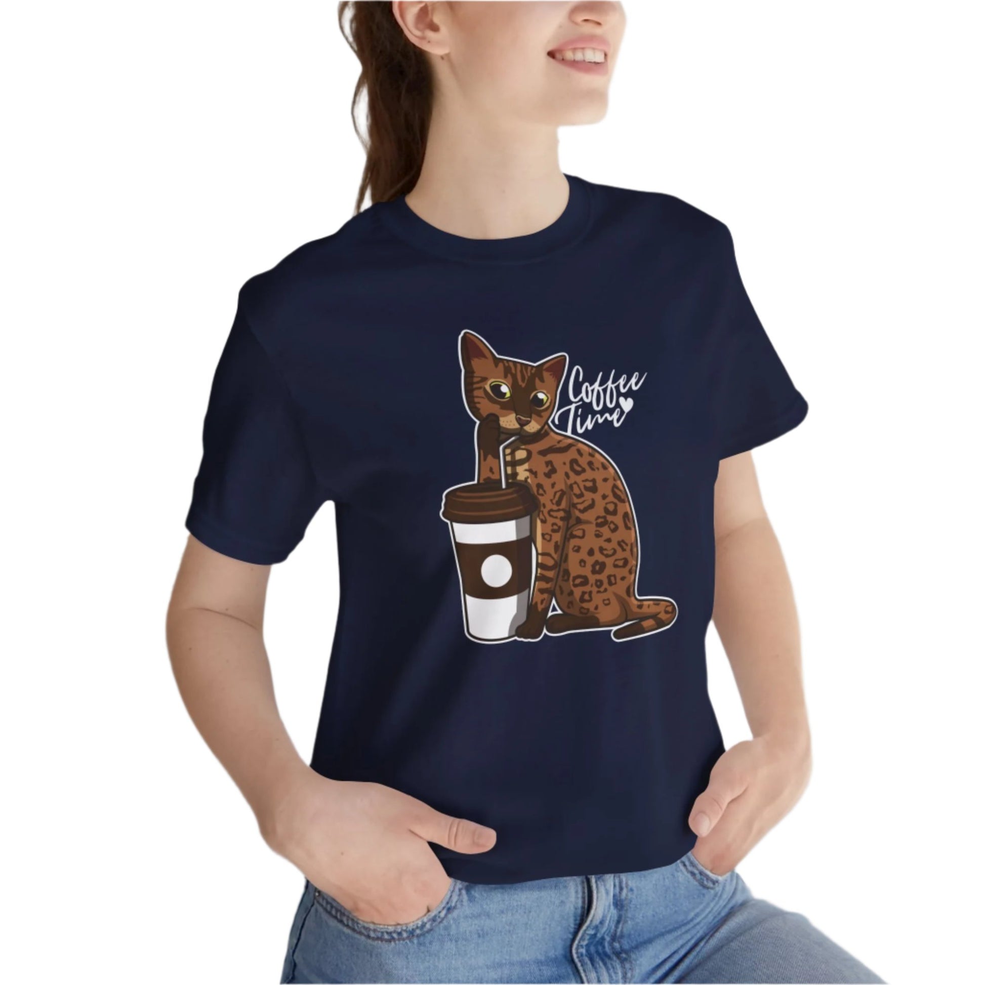 Navy Drinking Cat T-Shirt Unisex