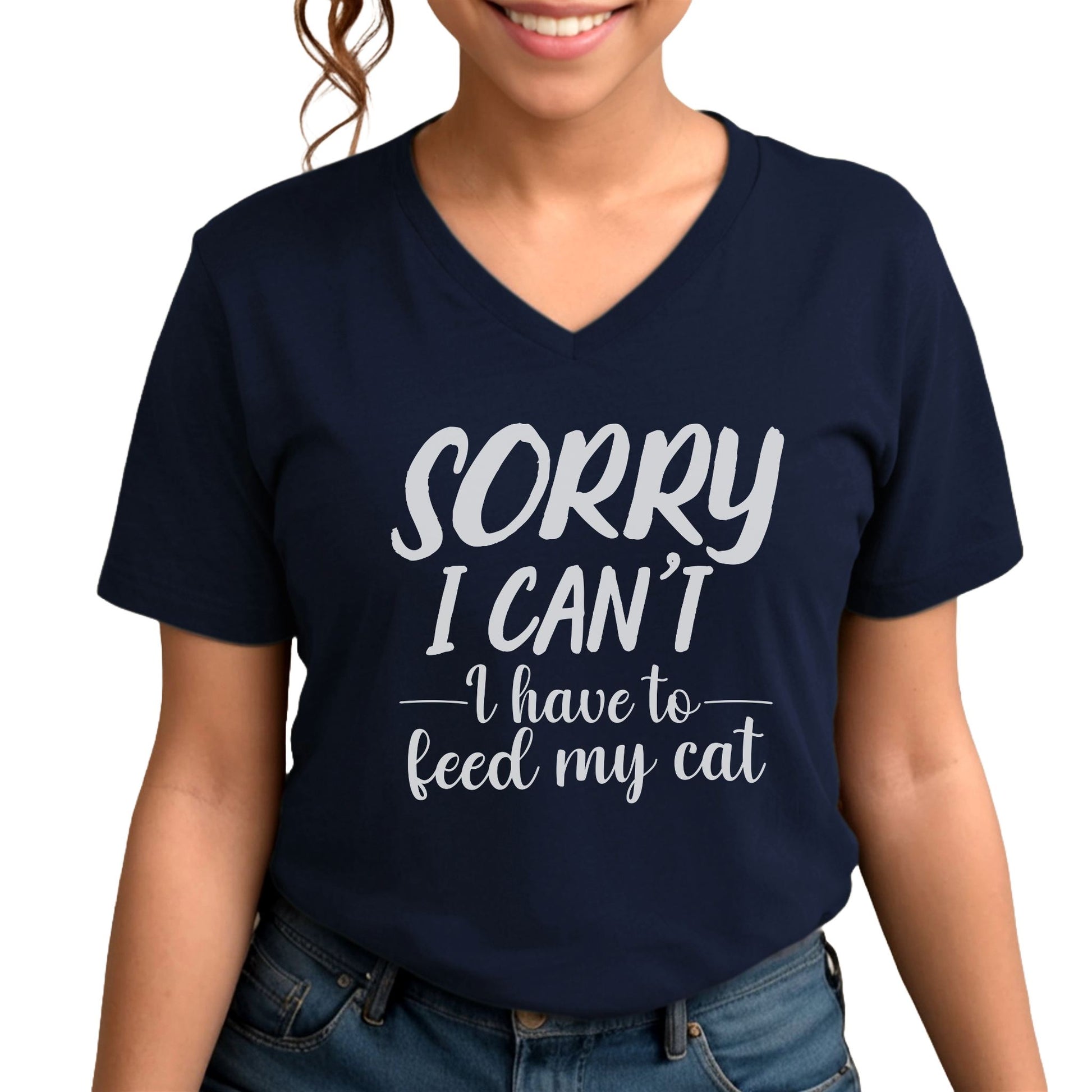Navy Feed My Cat V-Neck T-Shirt Unisex