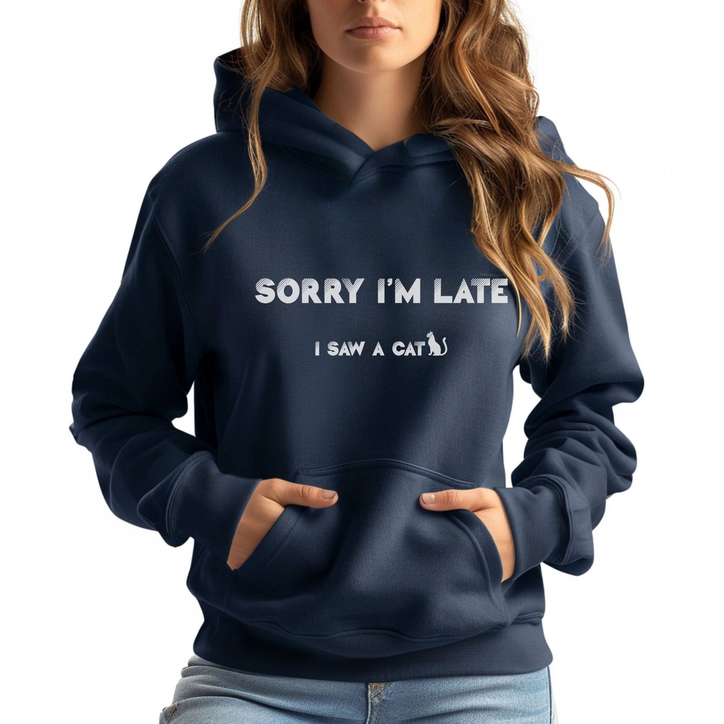 Navy I Saw A Cat Hooded Sweatshirt Unisex