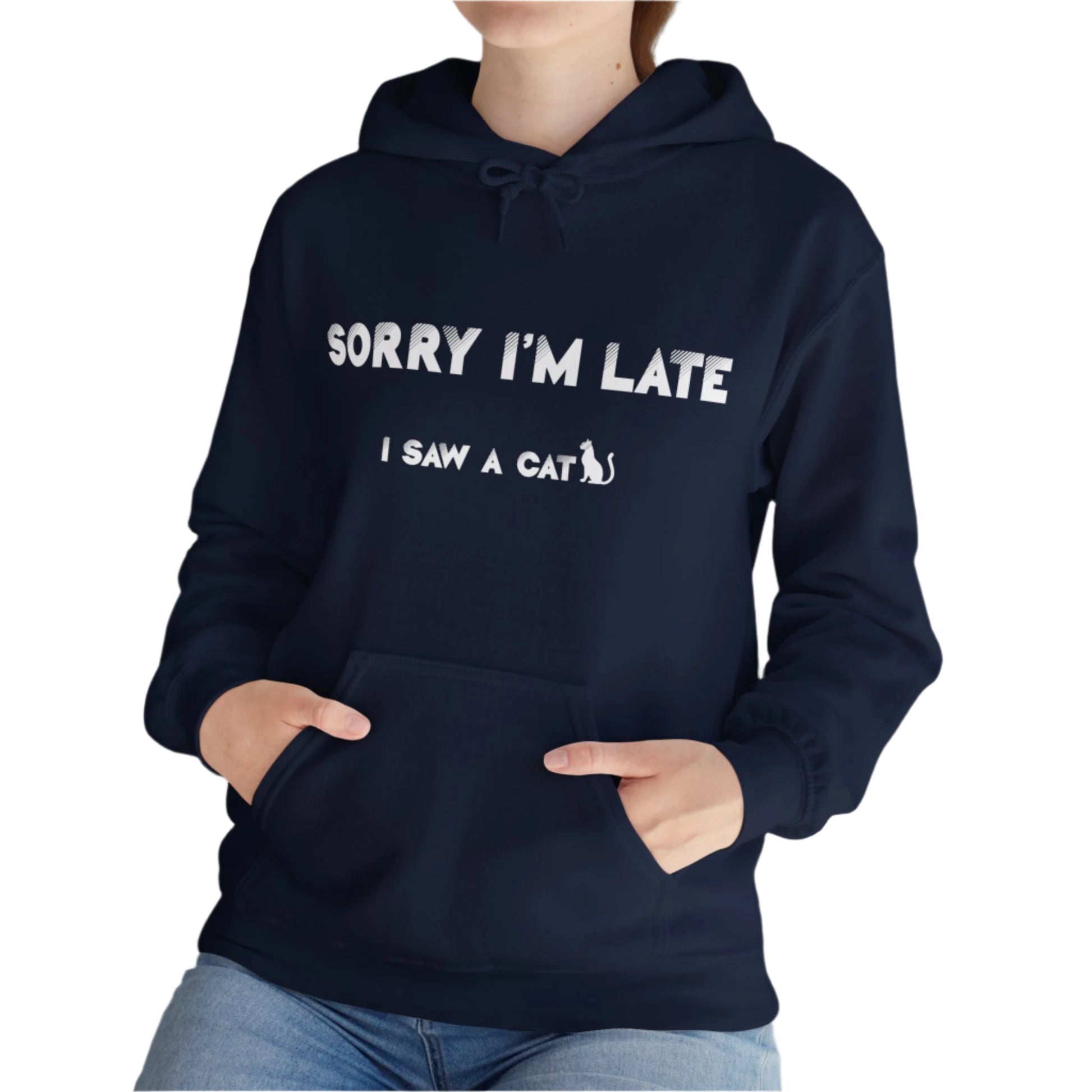 Navy I Saw A Cat Hooded Sweatshirt  Unisex
