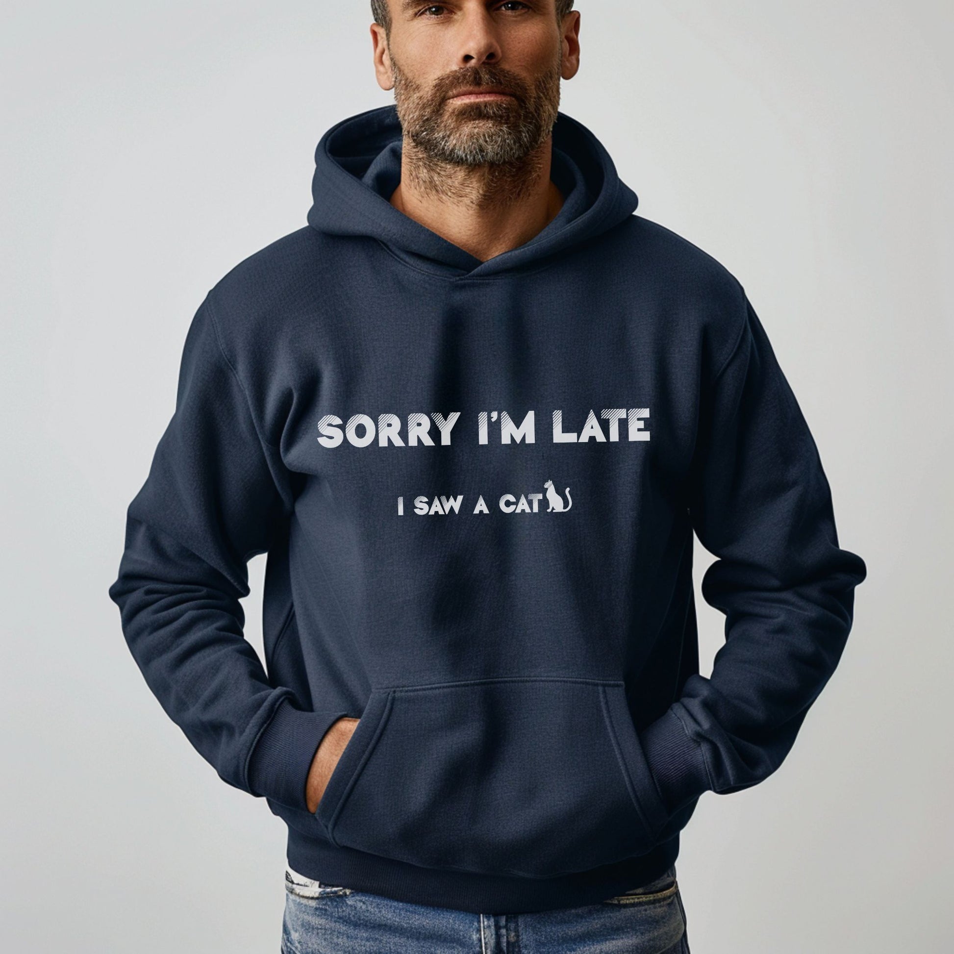 Navy I Saw A Cat Hooded Sweatshirt Unisex