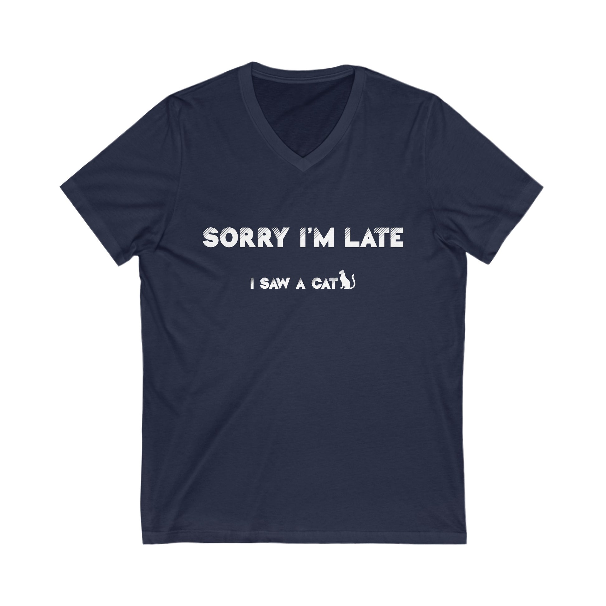 Navy I Saw A Cat V-Neck Unisex T-Shirt
