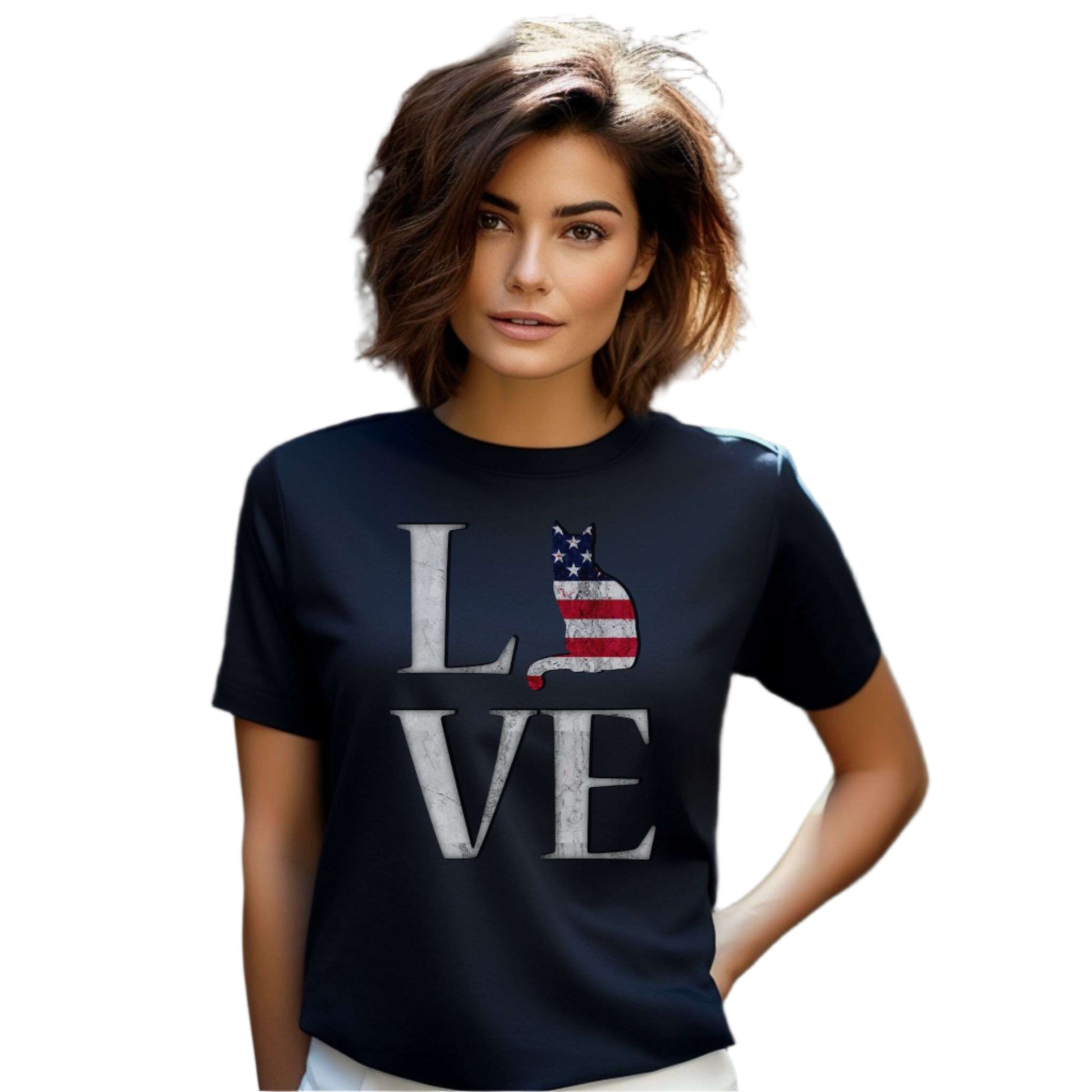 Navy Love USA T-Shirt Cat Themed Unisex