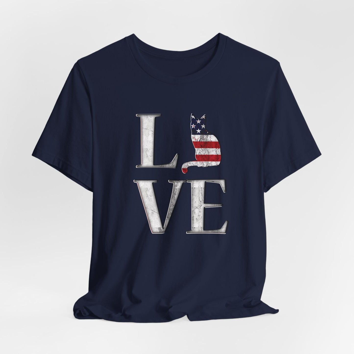 Navy Love USA T-Shirt Cat Themed Unisex