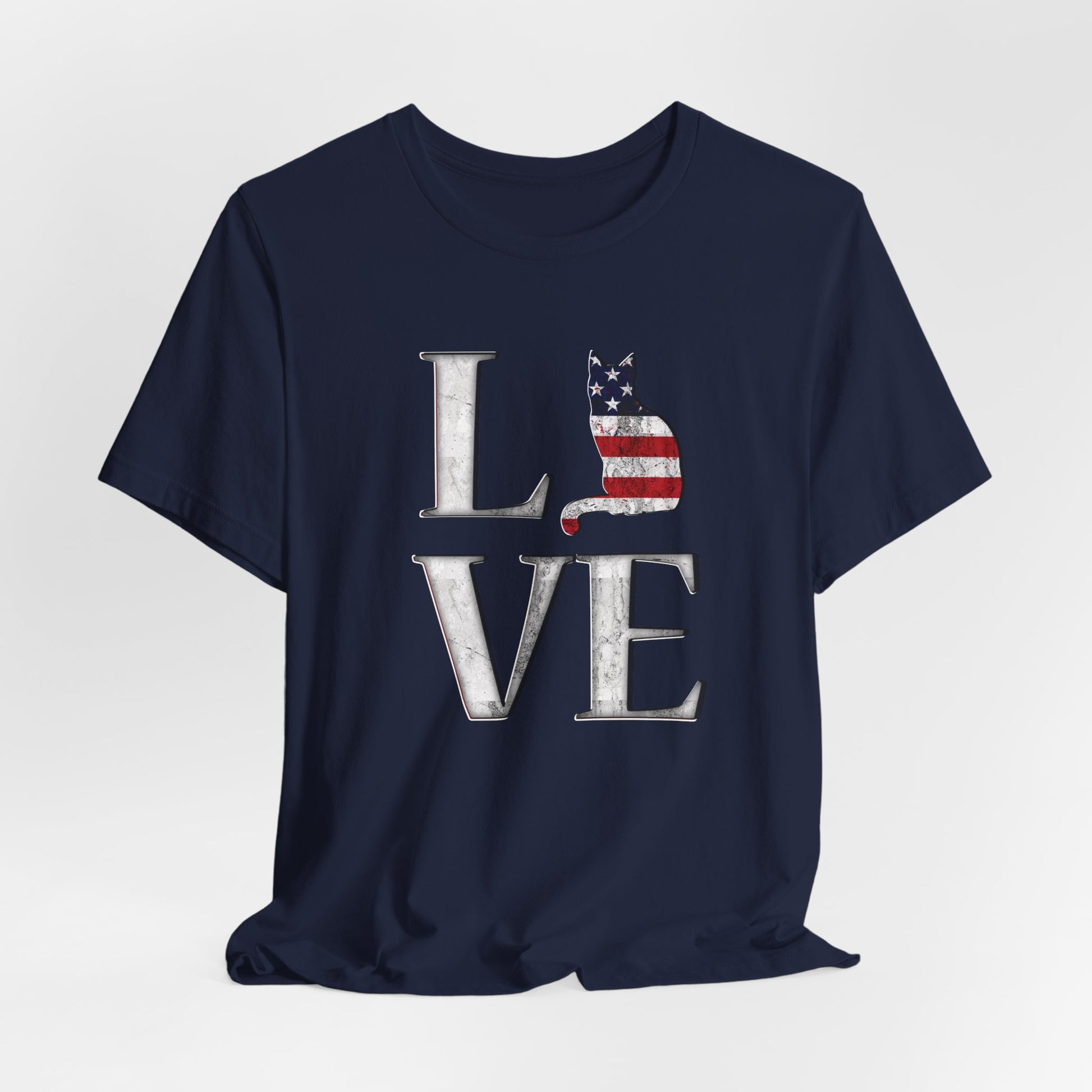 Navy Love USA T-Shirt Cat Themed Unisex