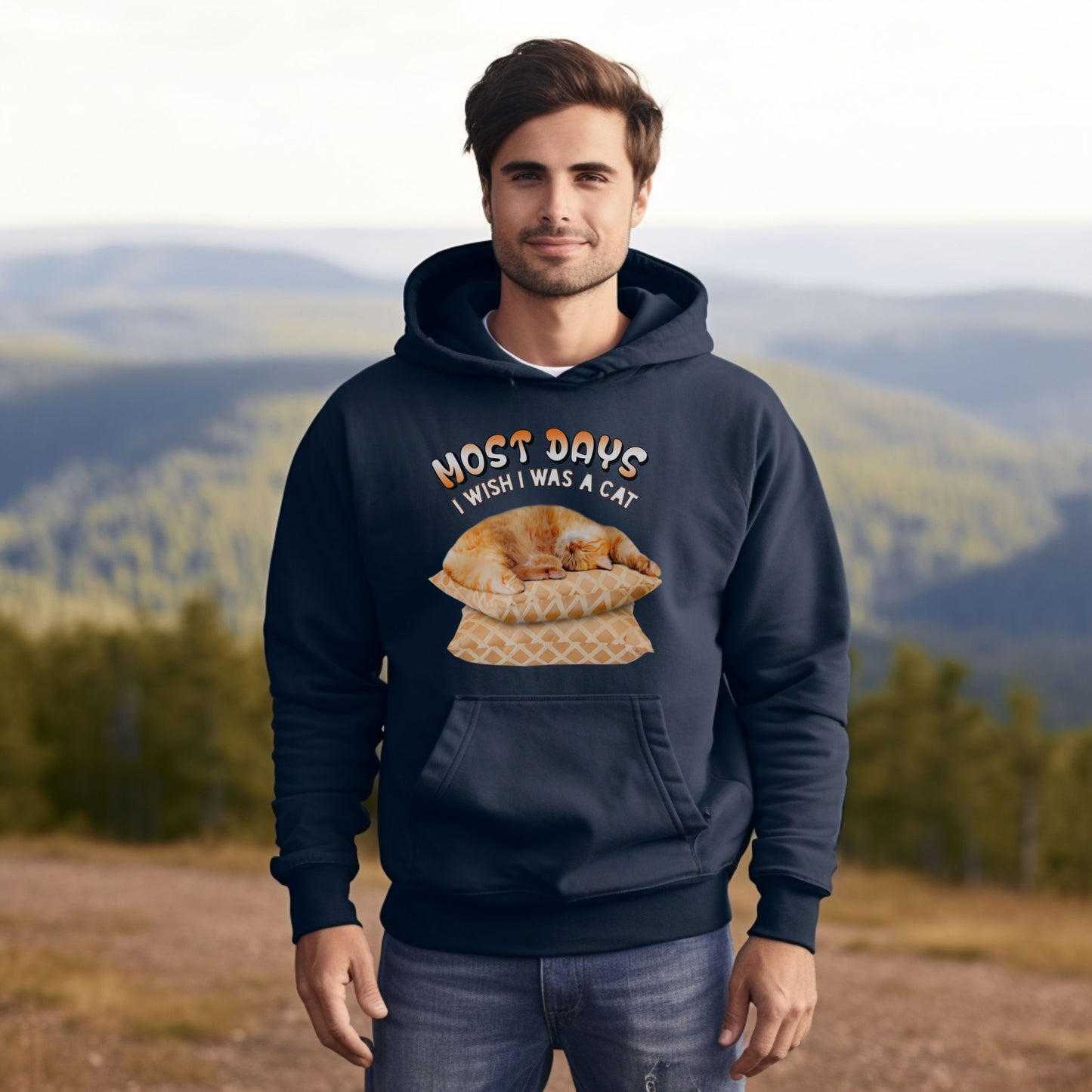 Navy Most Days Cat Themed Hooded Sweatshirt Unisex 