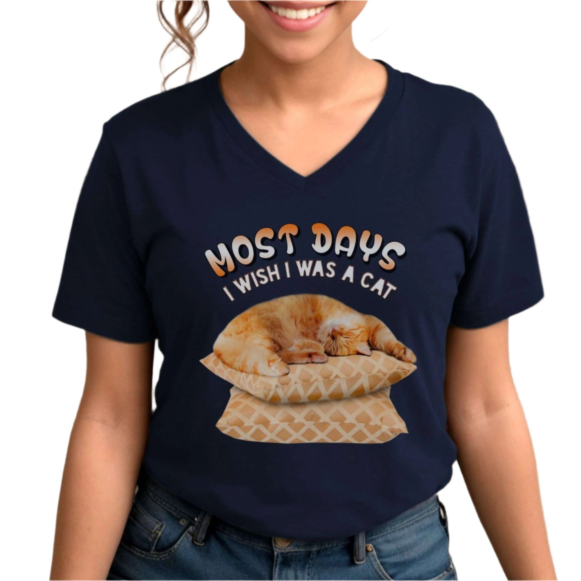 Navy Most Days I Wish I Was A Cat T-Shirt Unisex V-Neck