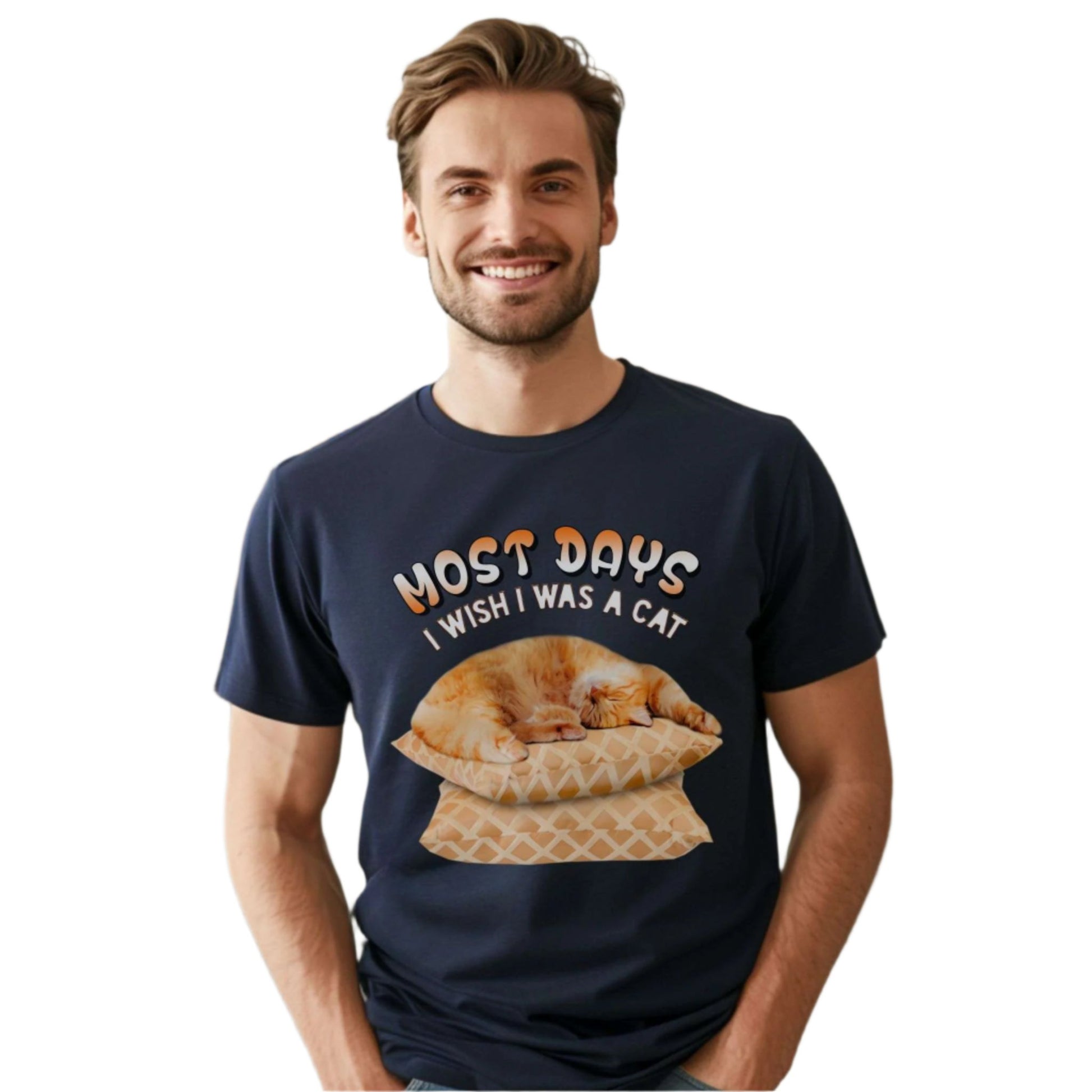 Navy Most Days Cat T-Shirt Unisex Crew Neck