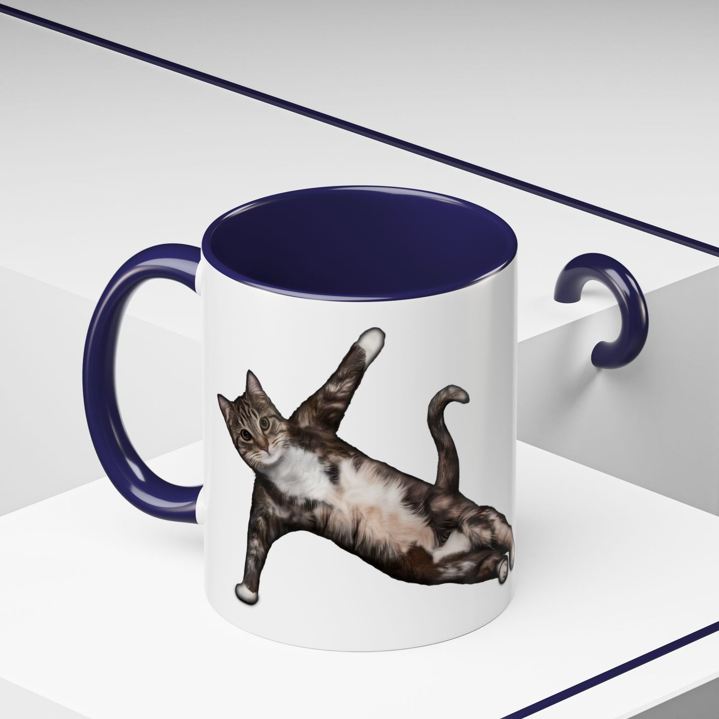 Mug with an illustration of a cat in a yoga pose