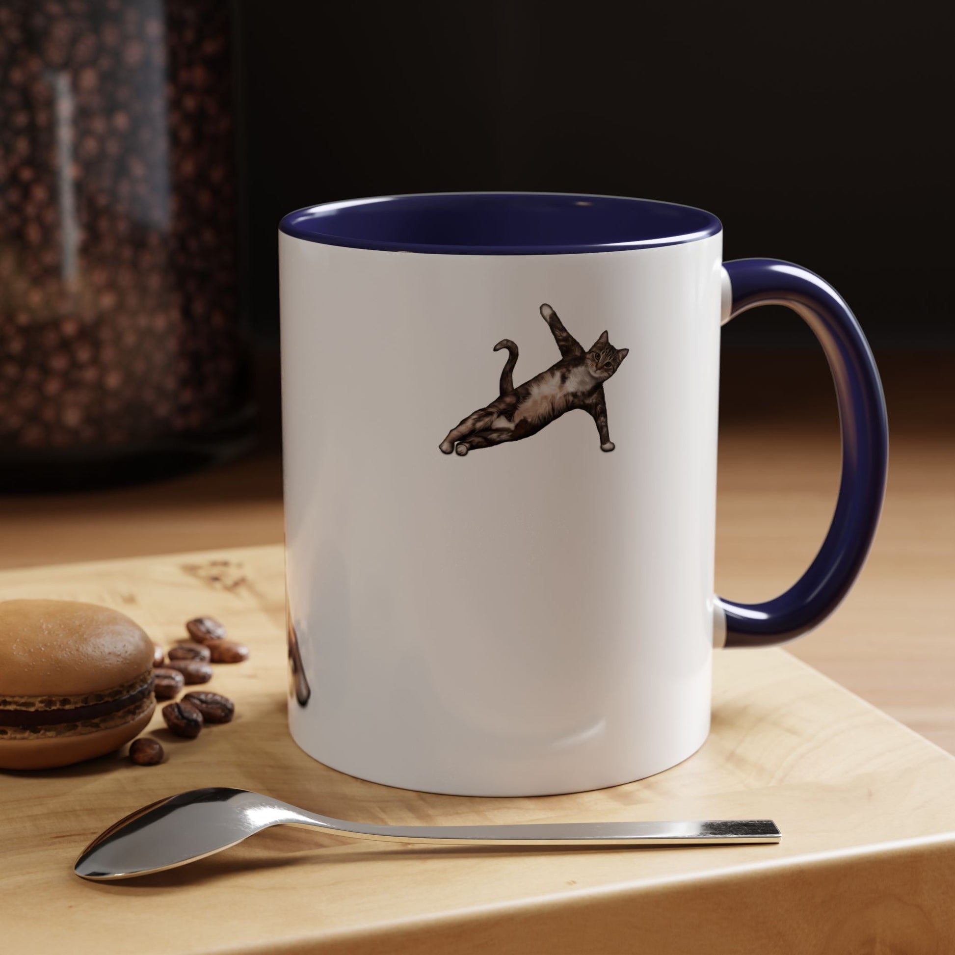 Mug with an illustration of a cat in a yoga pose