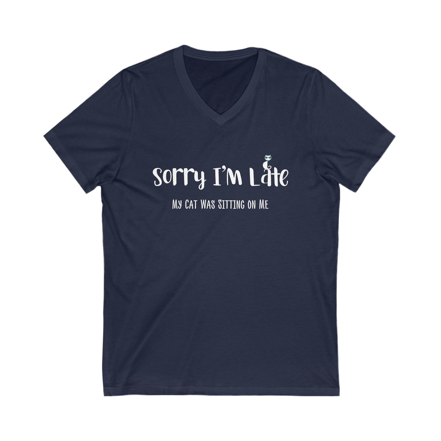 Navy My Cat Was Sitting n Me T-Shirt V-Neck Unisex