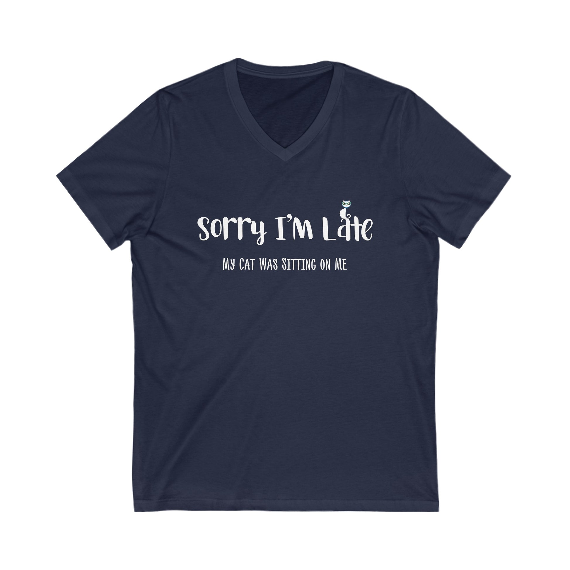 Navy My Cat Was Sitting n Me T-Shirt V-Neck Unisex