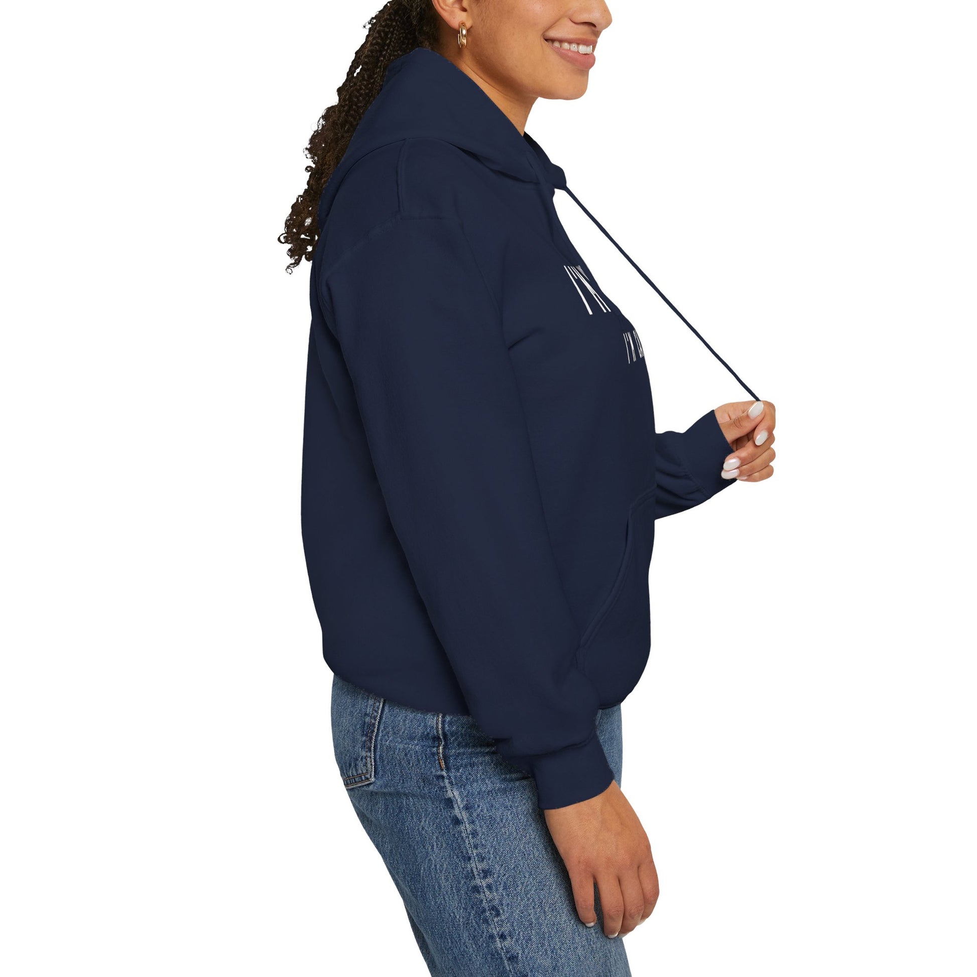 Navy Not Lazy Cat Themed Hooded Sweatshirt Unisex