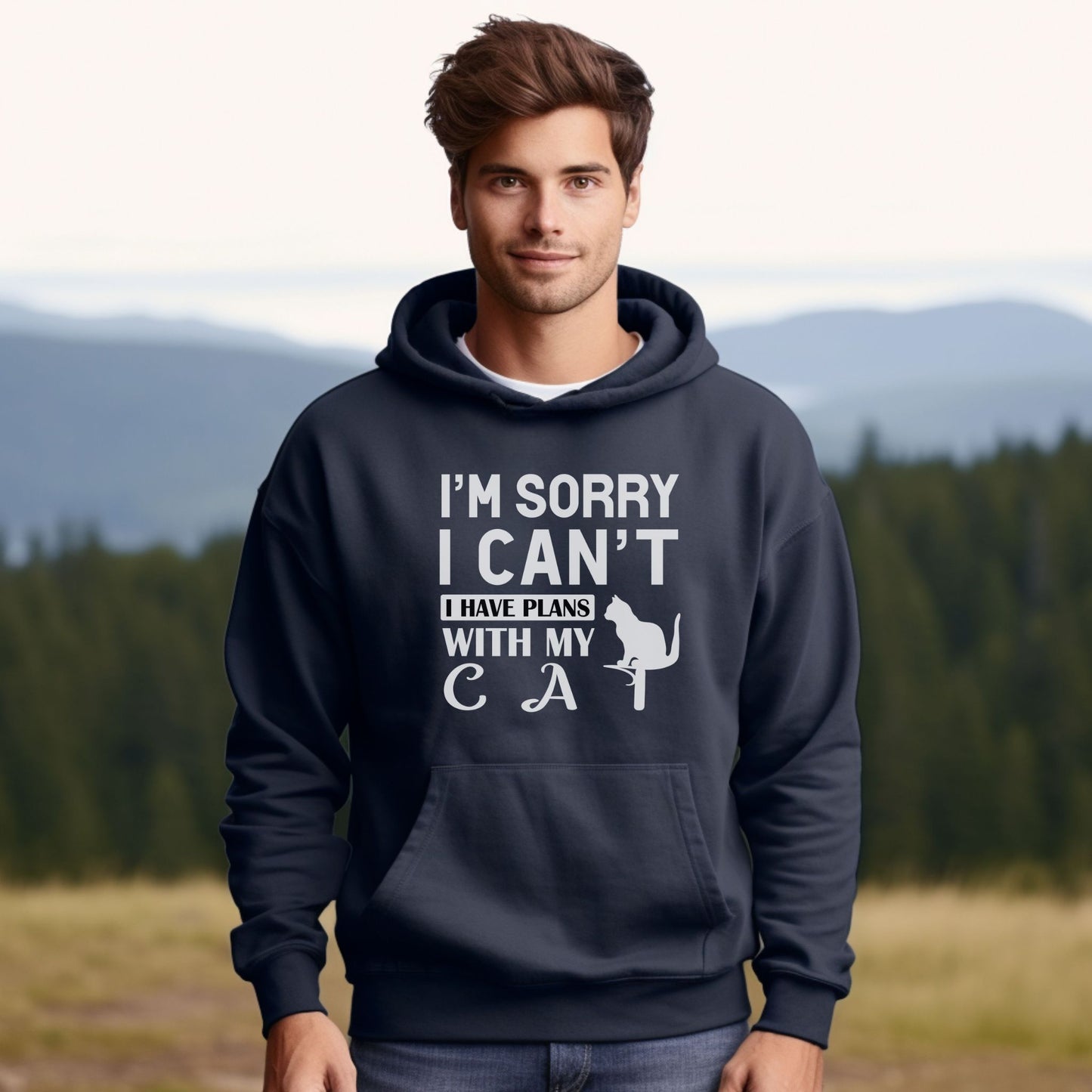 Navy Plans With My Cat Hooded Sweatshirt Unisex