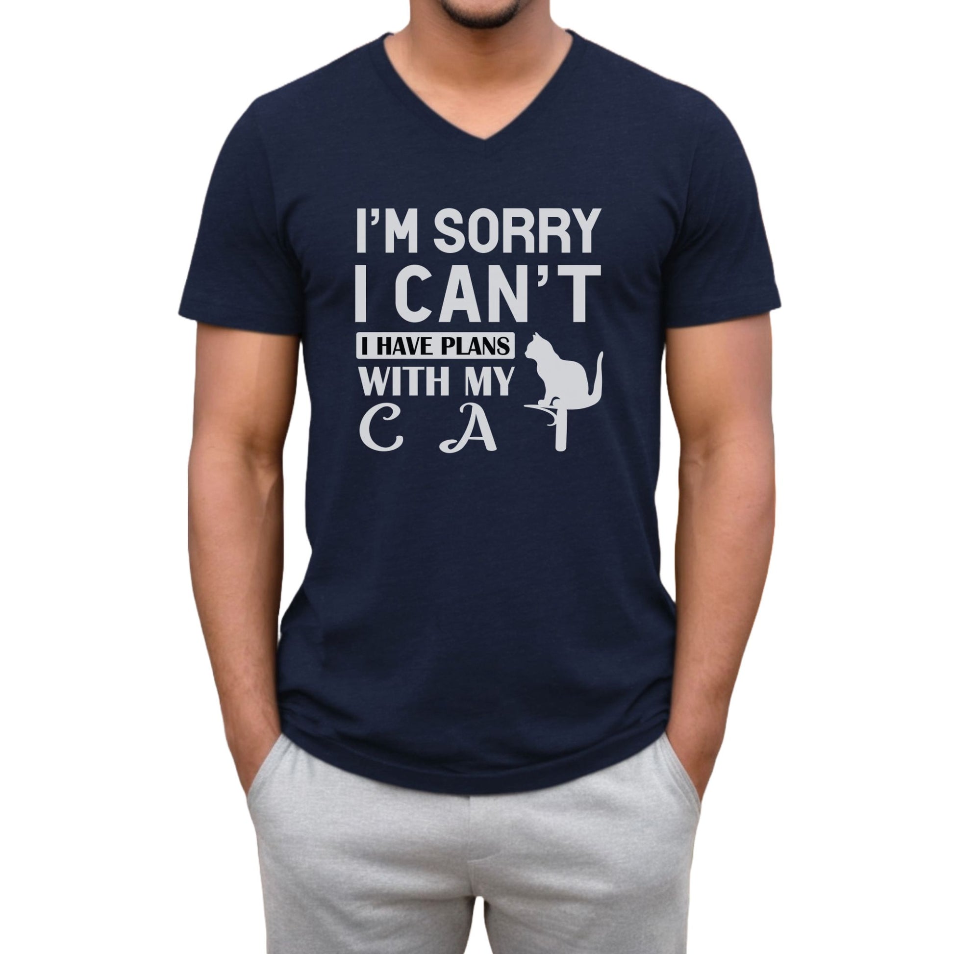 Navy Plans With My Cat T-Shirt Unisex V-Neck