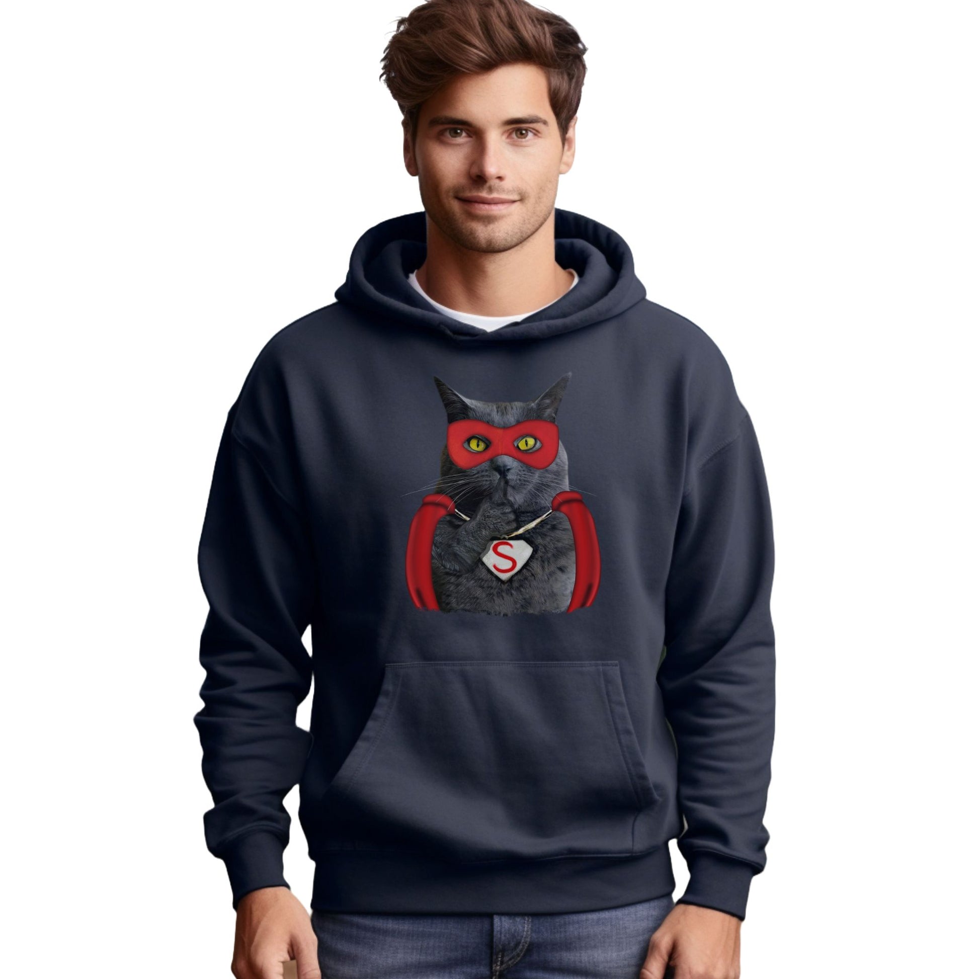 Navy Super Cat Hooded Sweatshirt Unisex