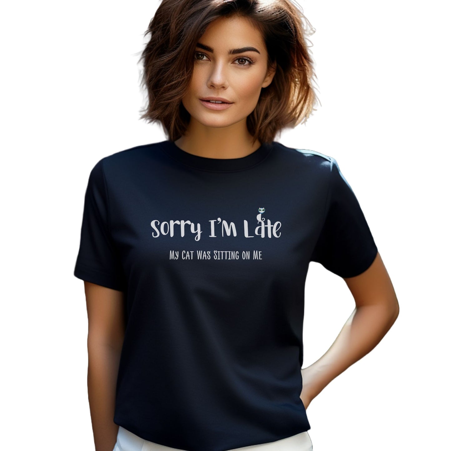 Navy my_cat_was_sitting_on_me_T-shirt_unisex Crew Neck