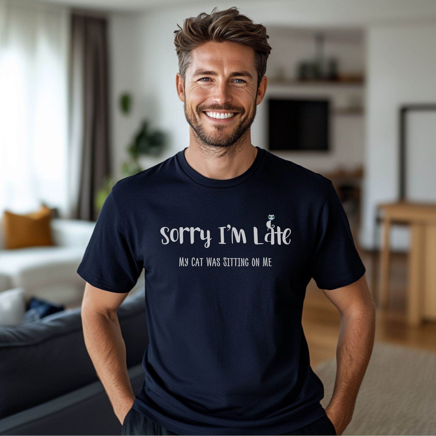 Navy my_cat_was_sitting_on_me_T-shirt_unisex Crew Neck
