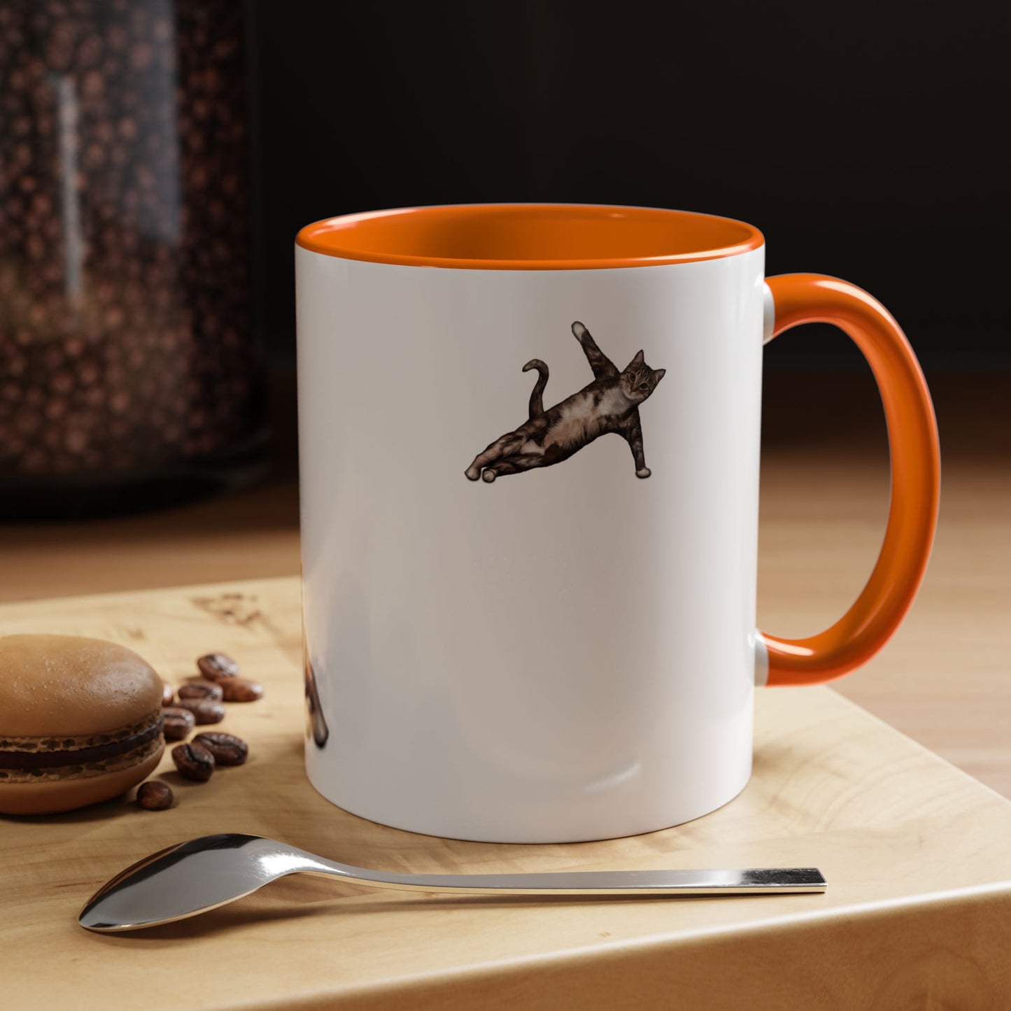 Mug with an illustration of a cat in a yoga pose