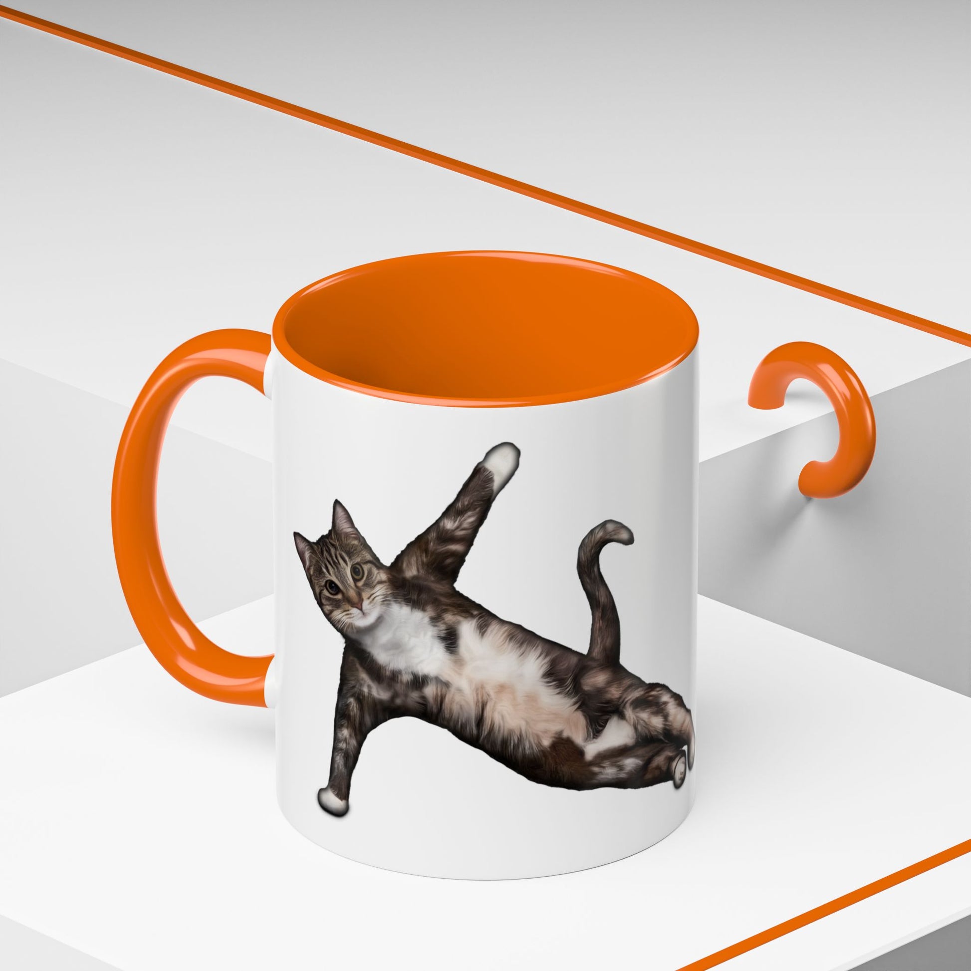 Mug with an illustration of a cat in a yoga pose