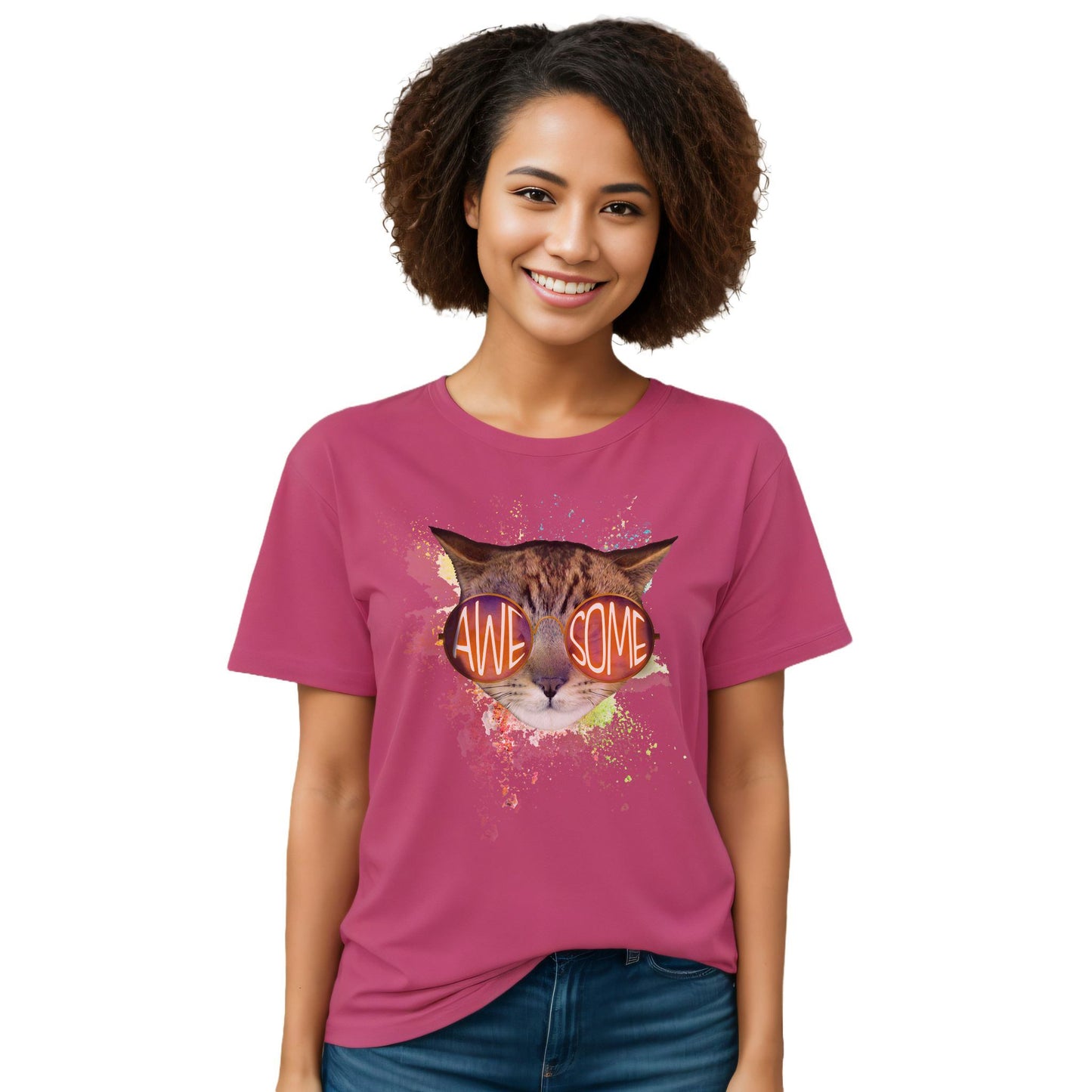 Berry Awesome Cat T-Shirt Crew Neck Unisex