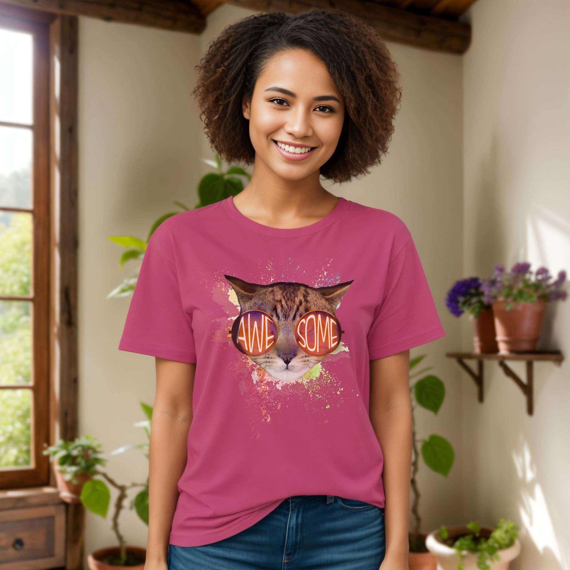 Berry Awesome Cat T-Shirt Crew Neck Unisex