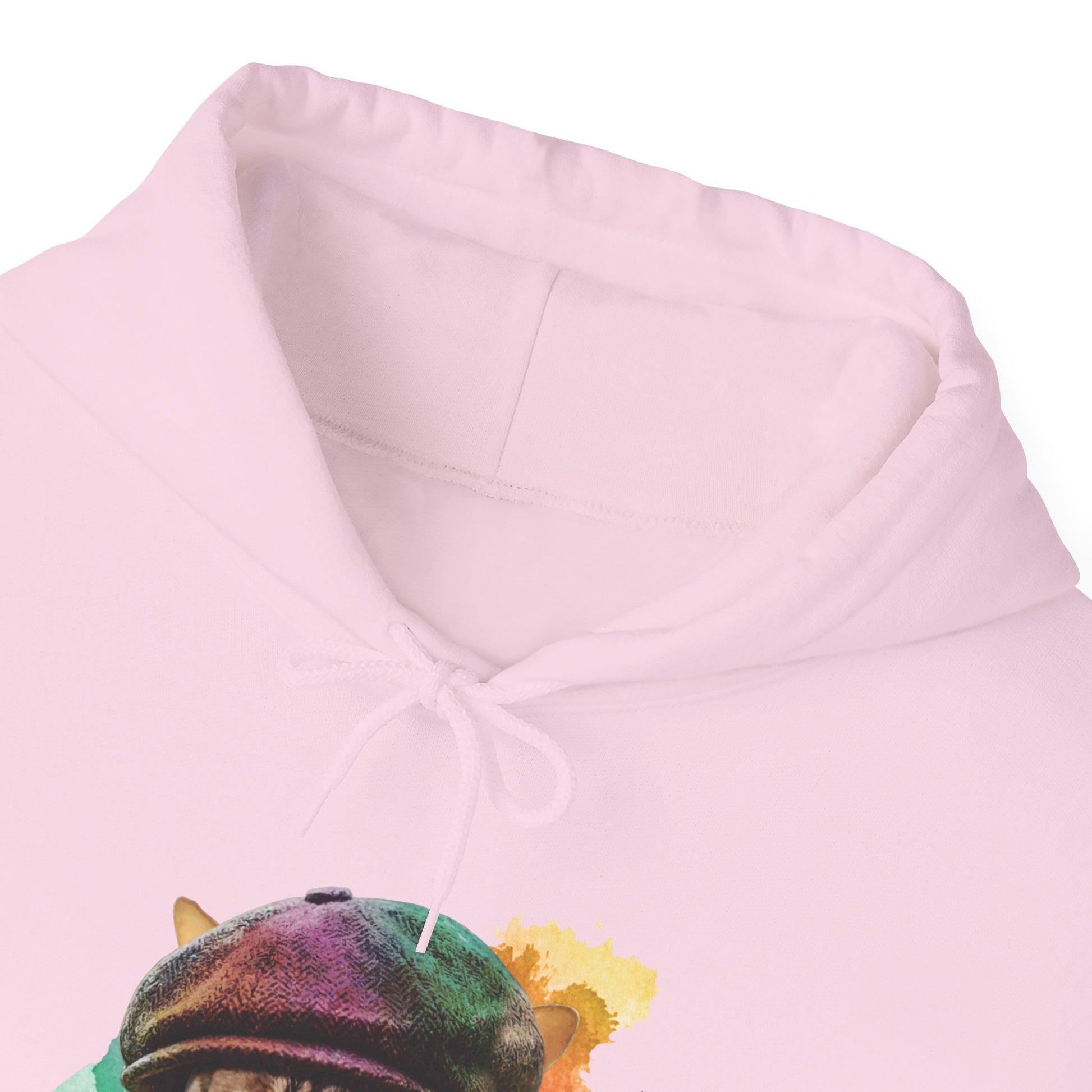 Pale Pink Baker Boy Cat Themed Hooded Sweatshirt Unisex