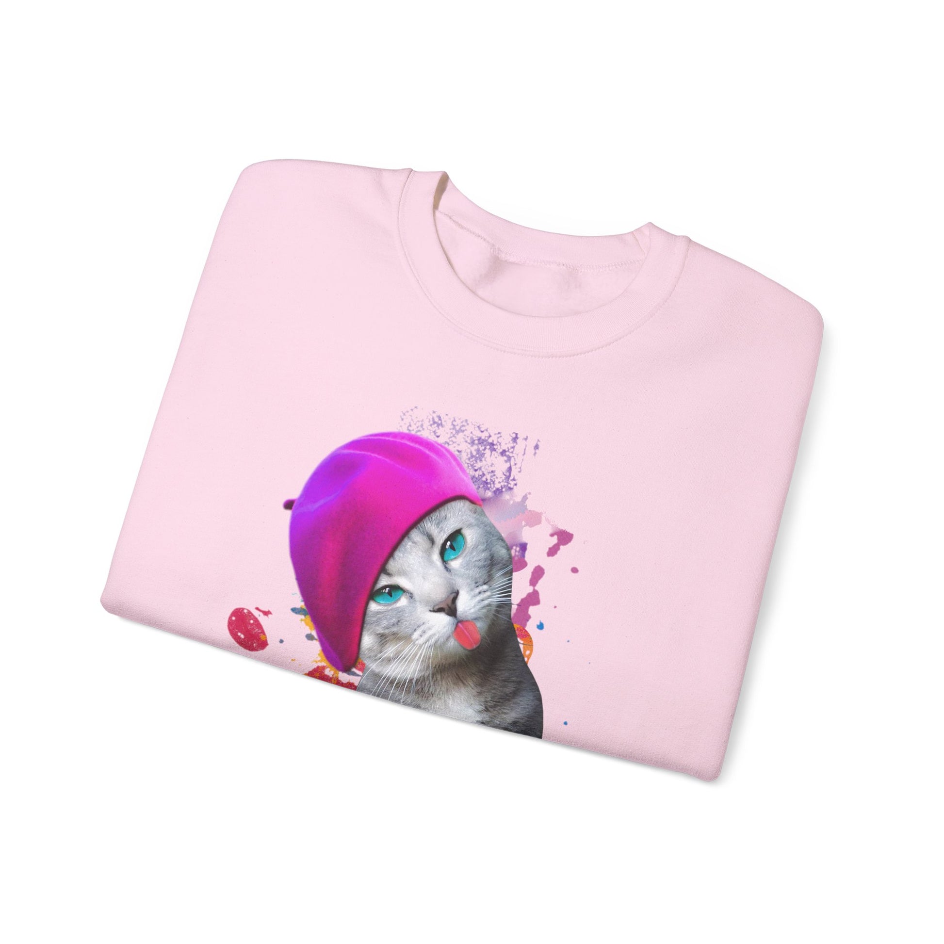 Pale Pink Beret Girl Cat themed Unisex Sweatshirt