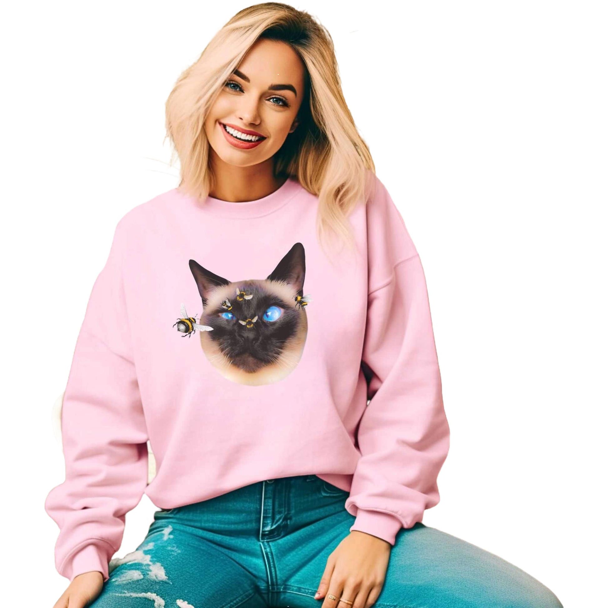 Pale Pink Buzz Off Cat Themed Crewneck Unisex Sweatshirt