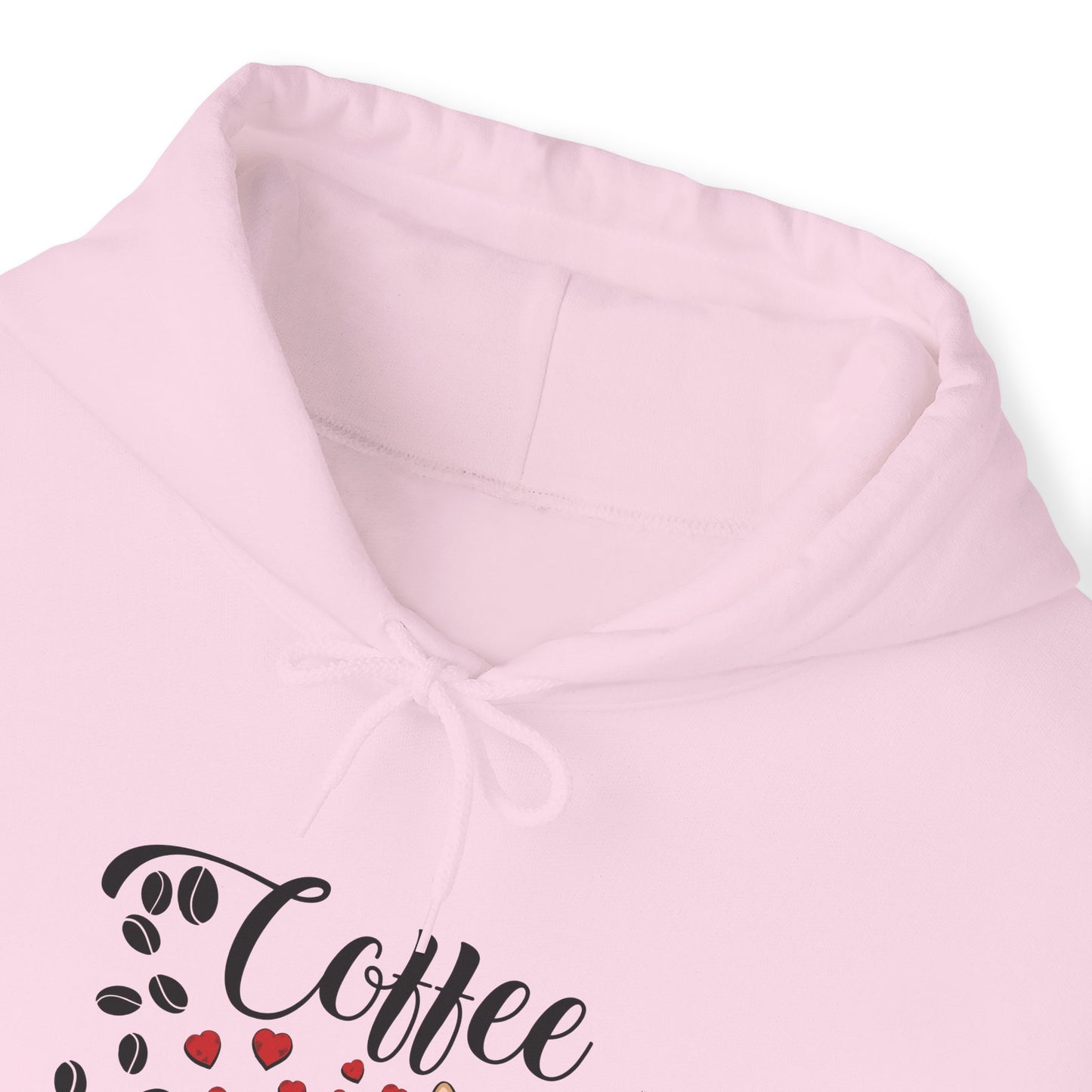 Pale Pink C☕ffee Beans & Love Hearts Cat Themed Hooded Sweatshirt Unisex
