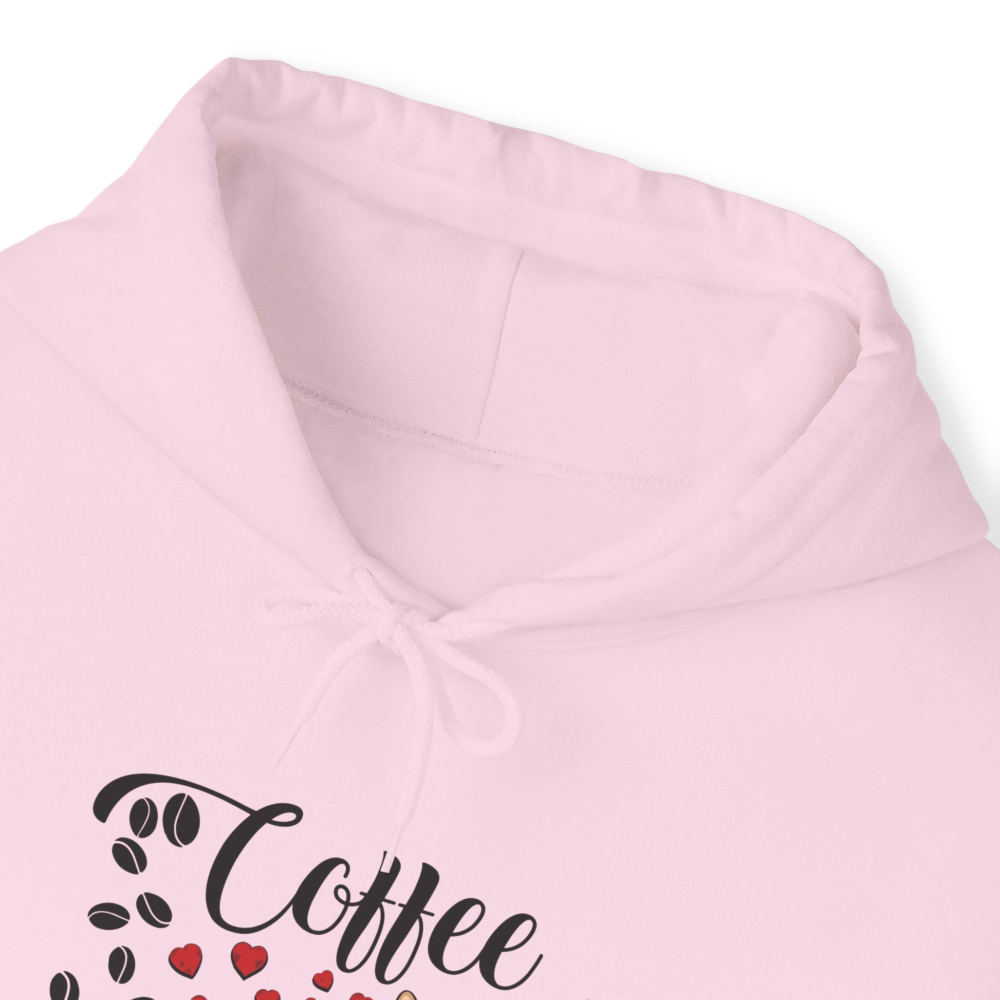 Pale Pink C☕ffee Beans & Love Hearts Cat Themed Hooded Sweatshirt Unisex