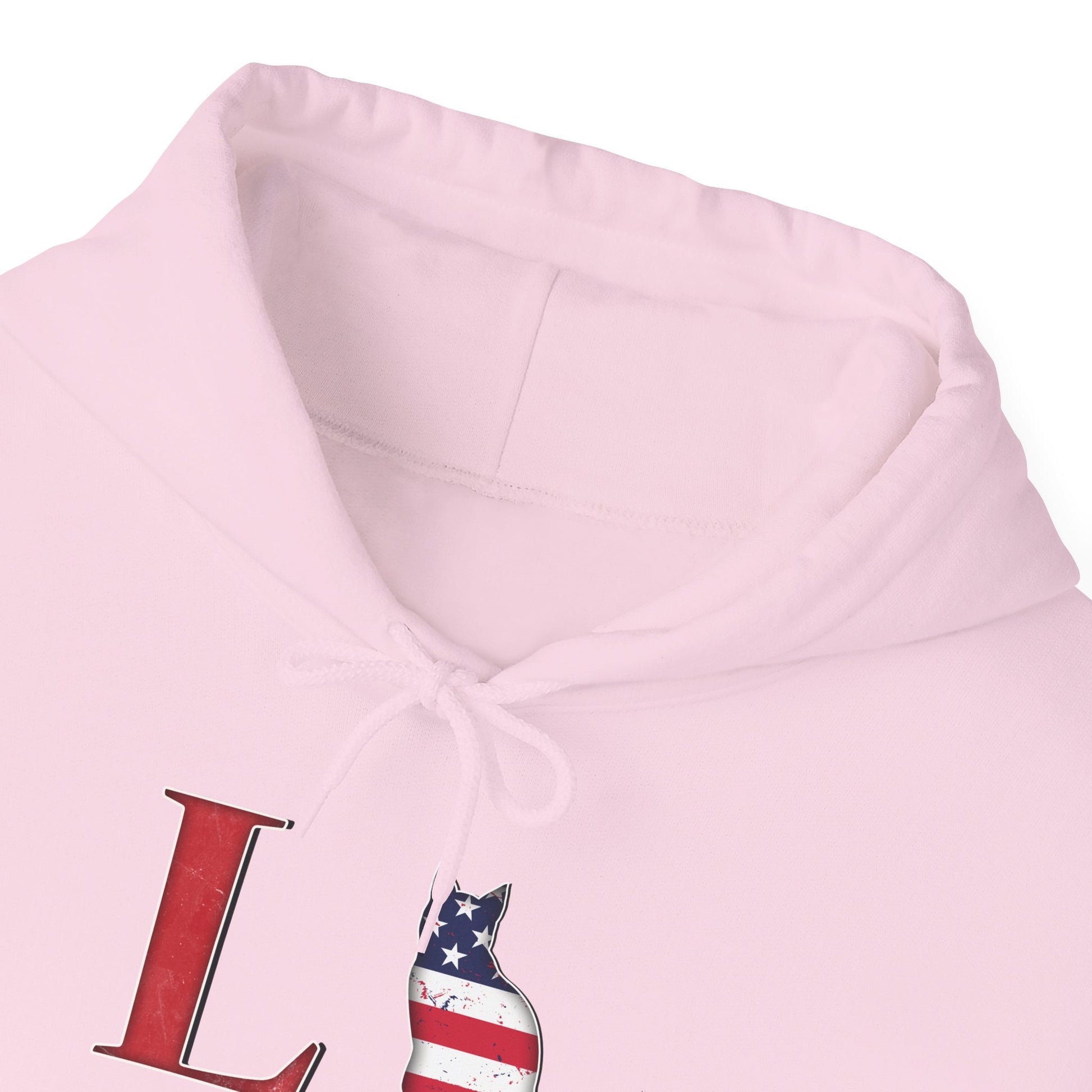Pale Pink Cat Themed Love USA Hooded Sweatshirt Unisex