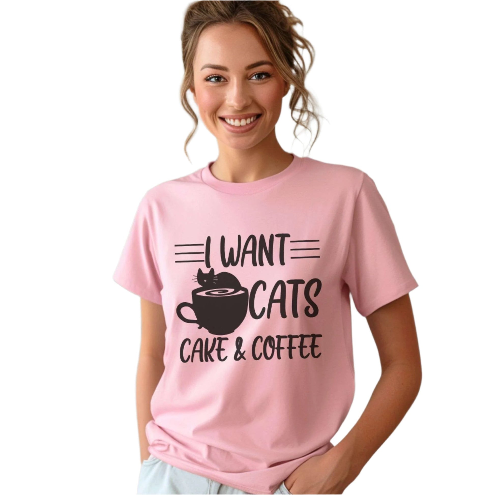 Pink Cats Cake & Coffee T-Shirt Unisex Crew Neck