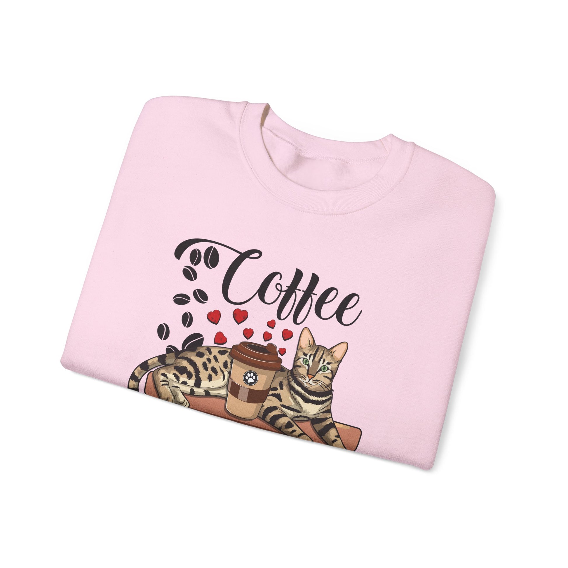 Pale Pink Coffee Beans & Love Hearts Bengal Cat Themed Unisex Sweatshirt