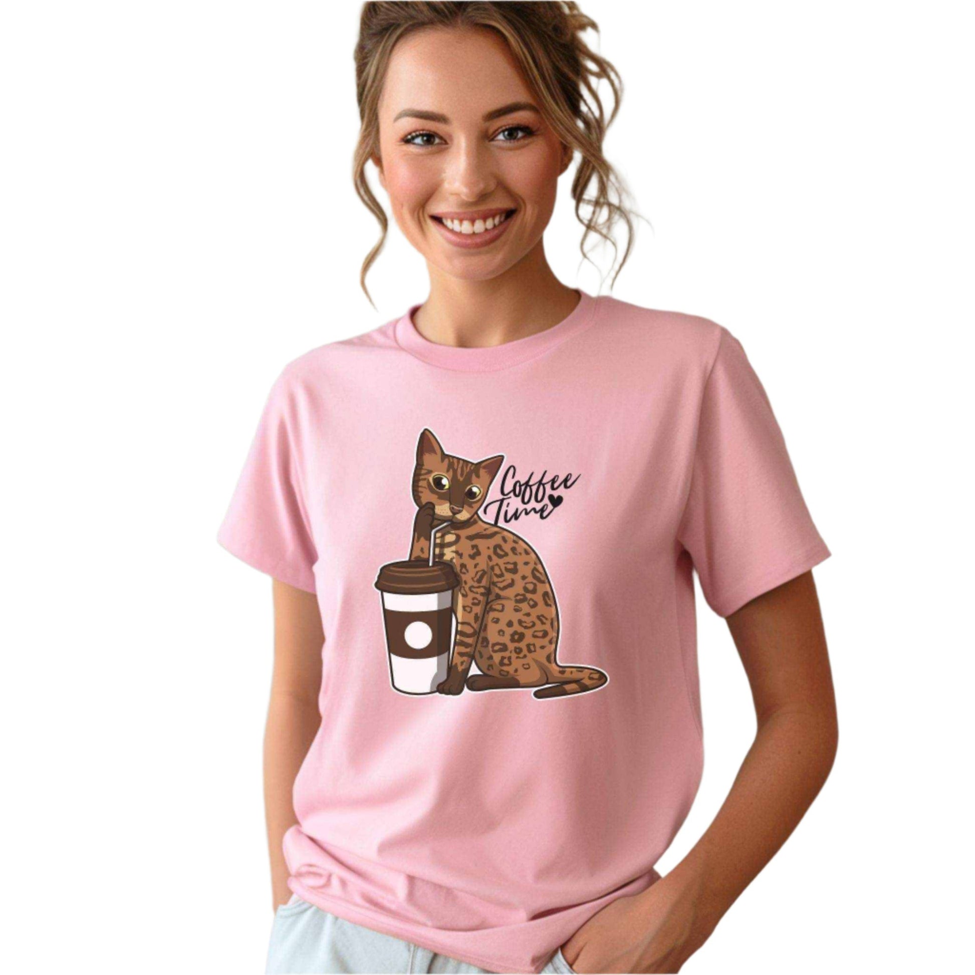 Pink Drinking Cat T-Shirt Unisex