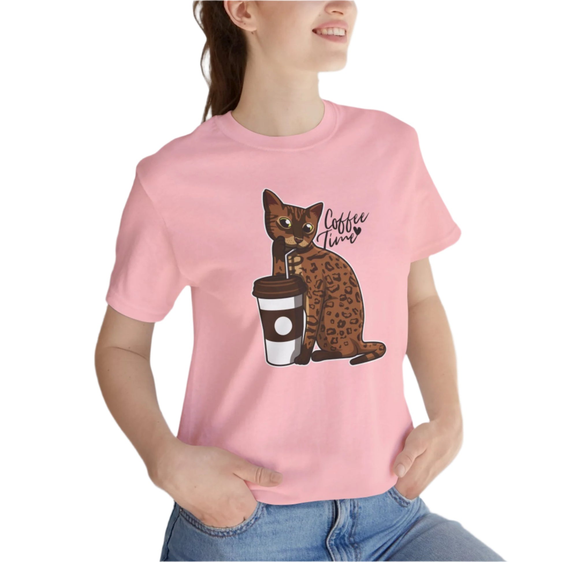 Pink Drinking Cat T-Shirt Unisex