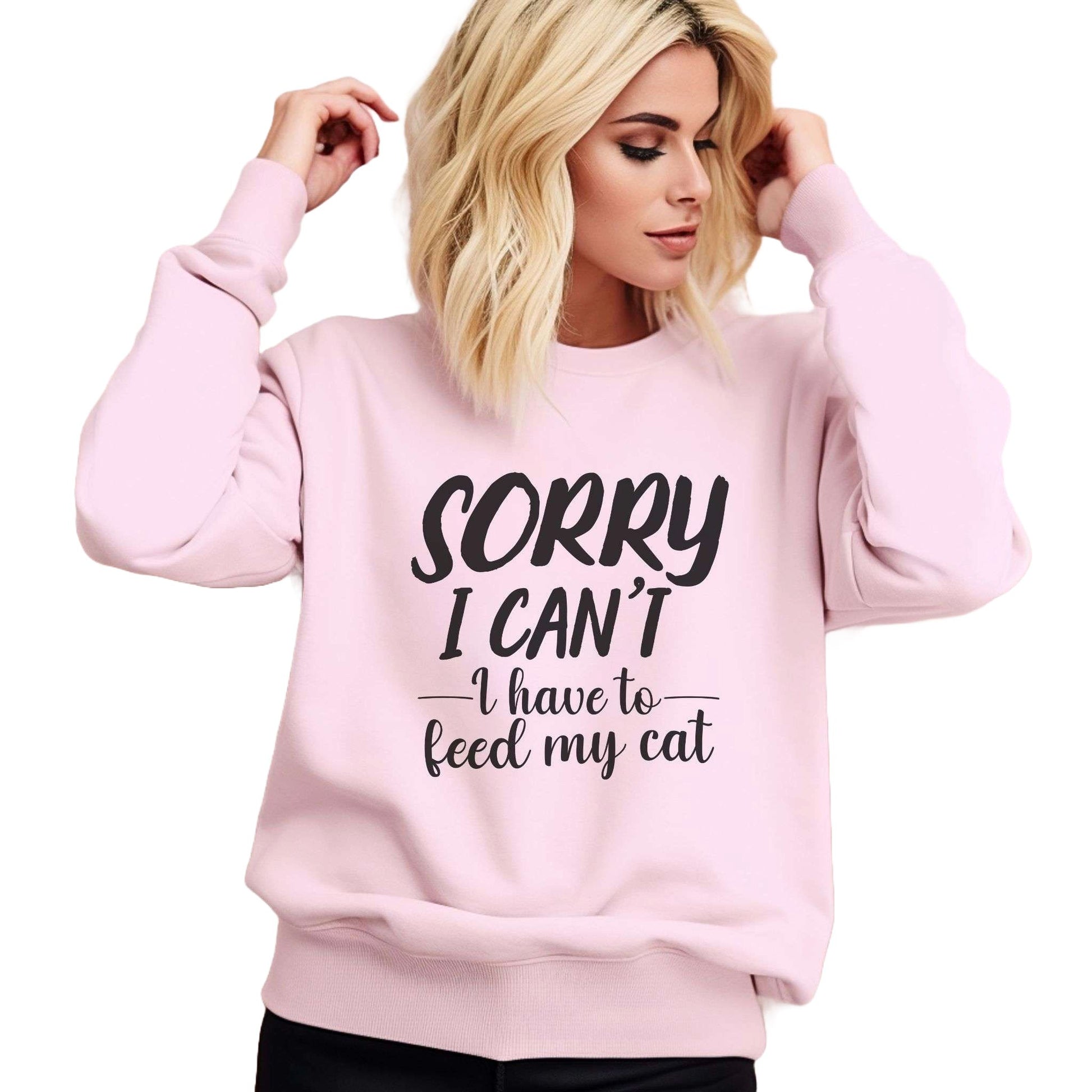Pale Pink Feed My Cat Crewneck Sweater Unisex