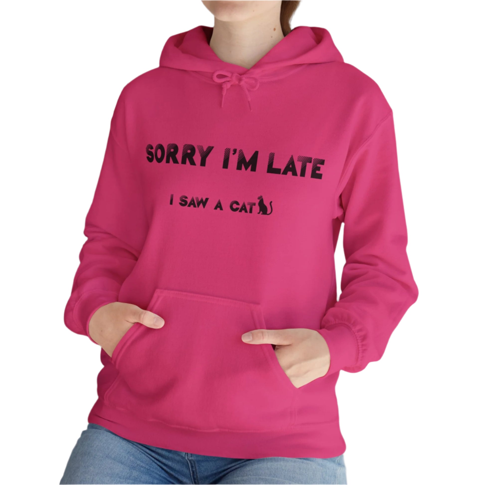 Hot Pink I Saw A Cat Hooded Sweatshirt Unisex