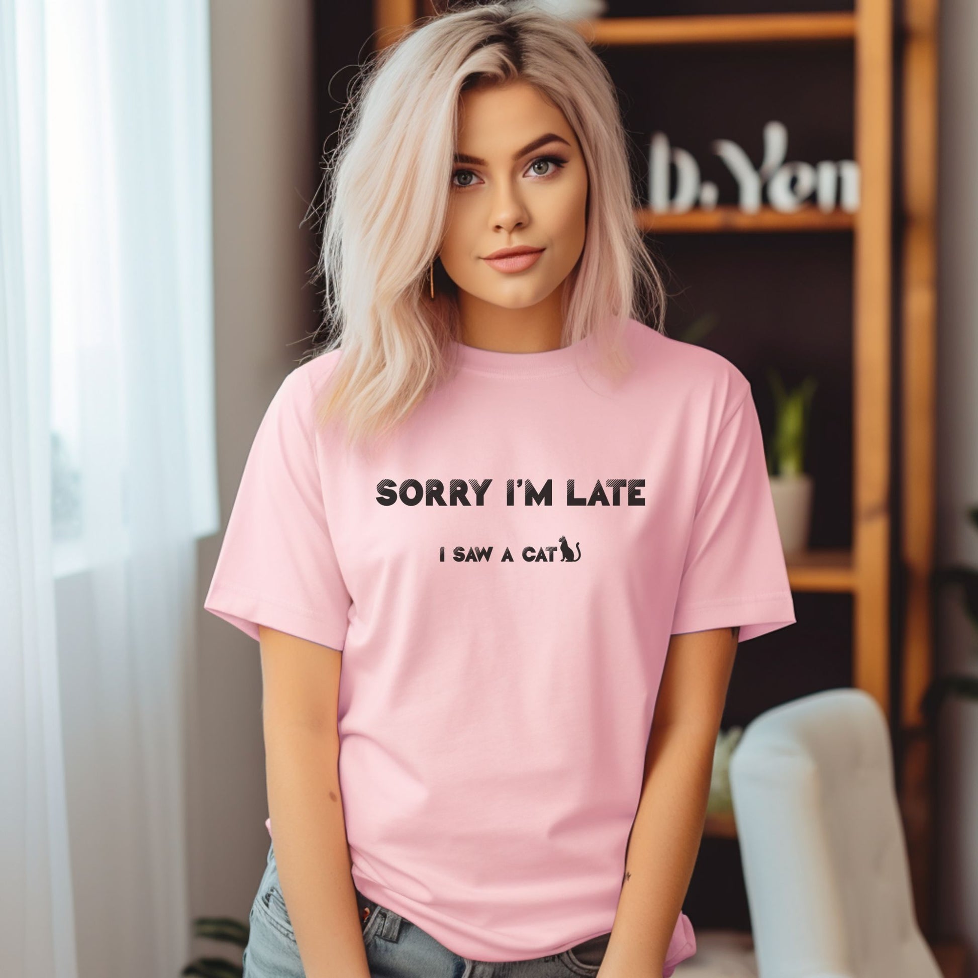 Pink I Saw A Cat T-Shirt Unisex Crew Neck 