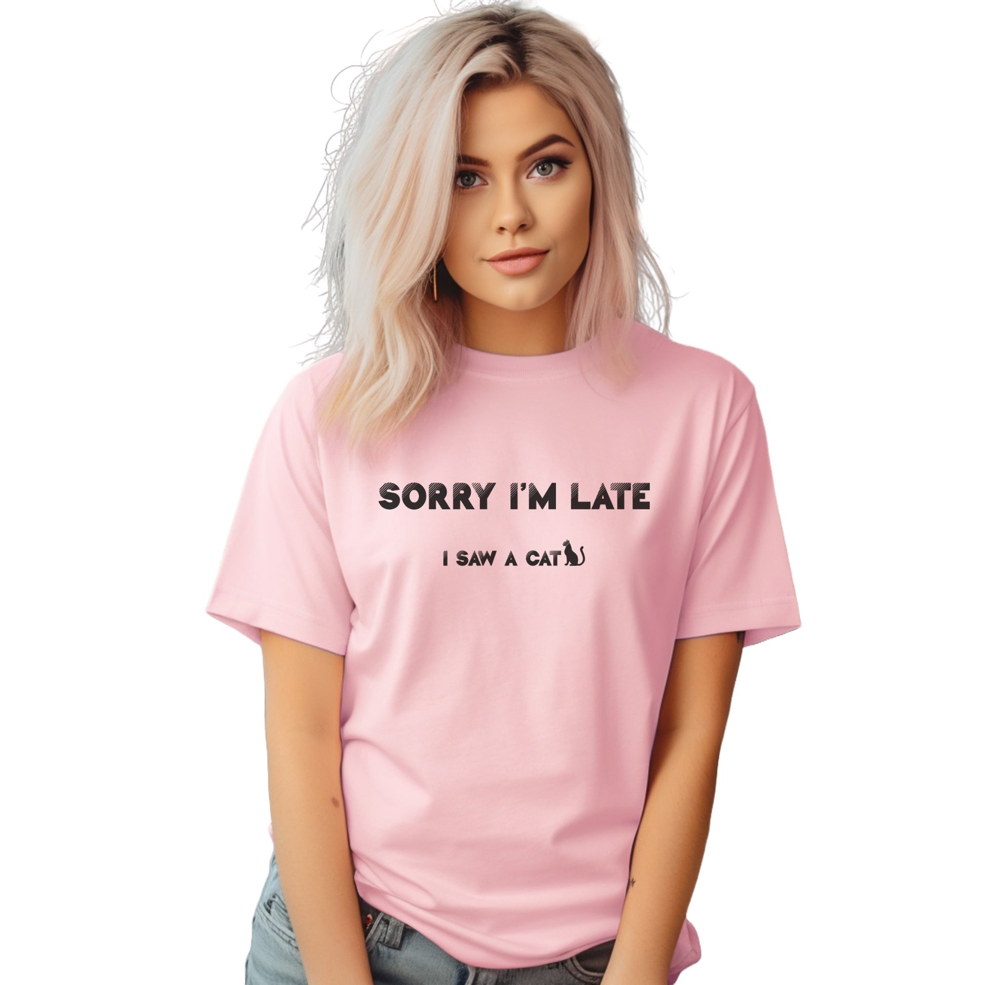 Pink I Saw A Cat T-Shirt Unisex Crew Neck 