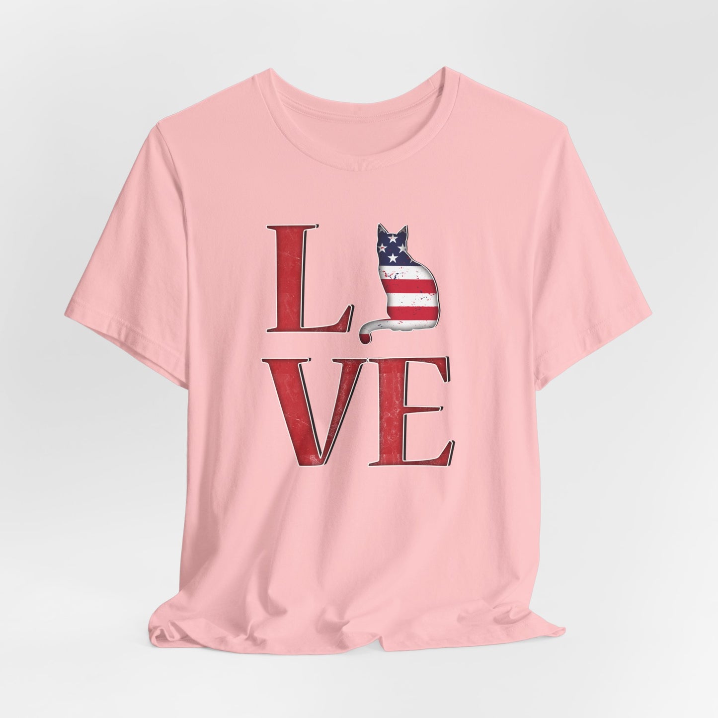 Pink Love USA T-Shirt Cat Themed Unisex