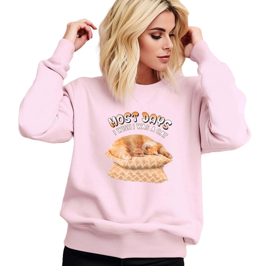 Pale Pink Most Days Cat Themed Crewneck Unisex Sweatshirt