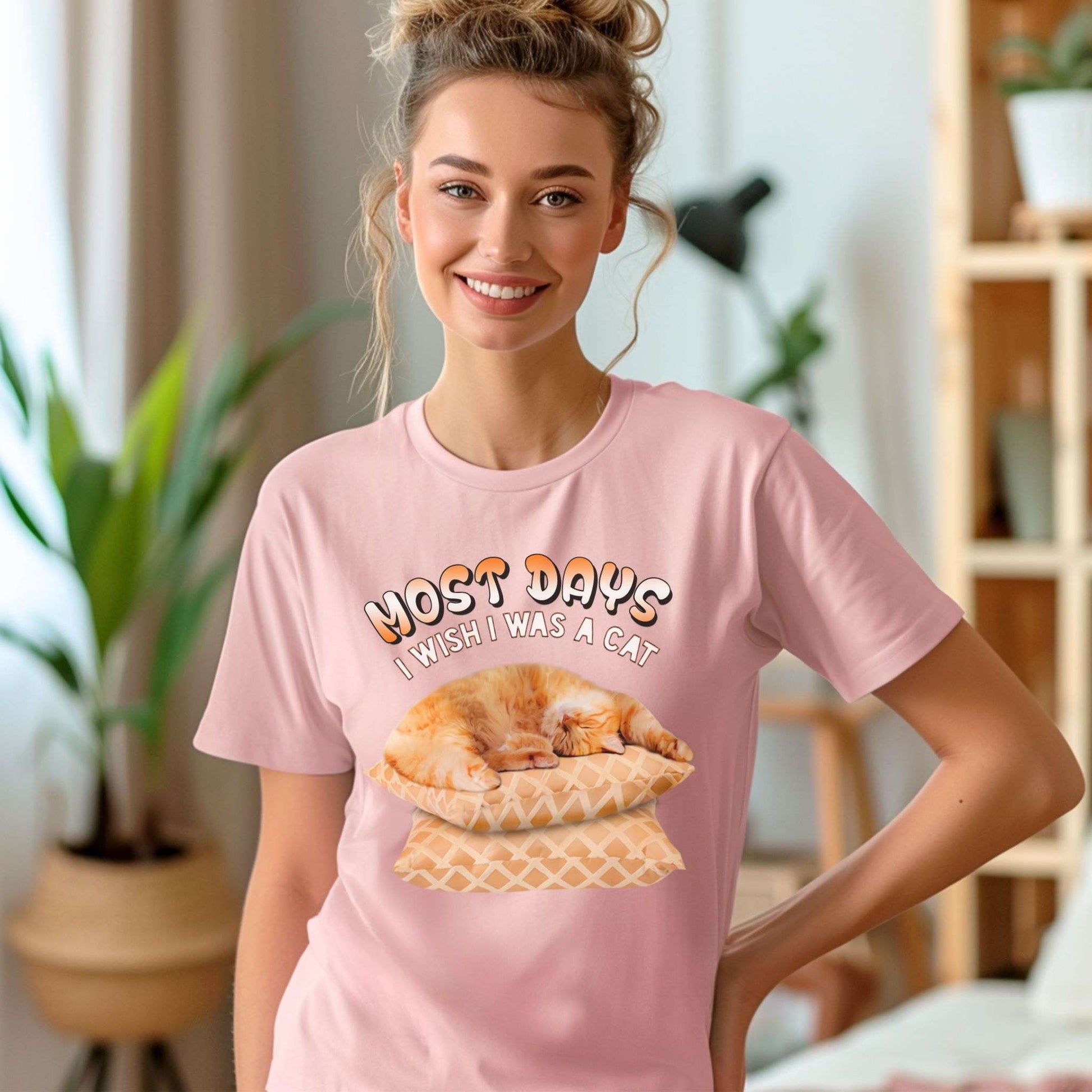 Pink Most Days Cat T-Shirt Unisex Crew Neck