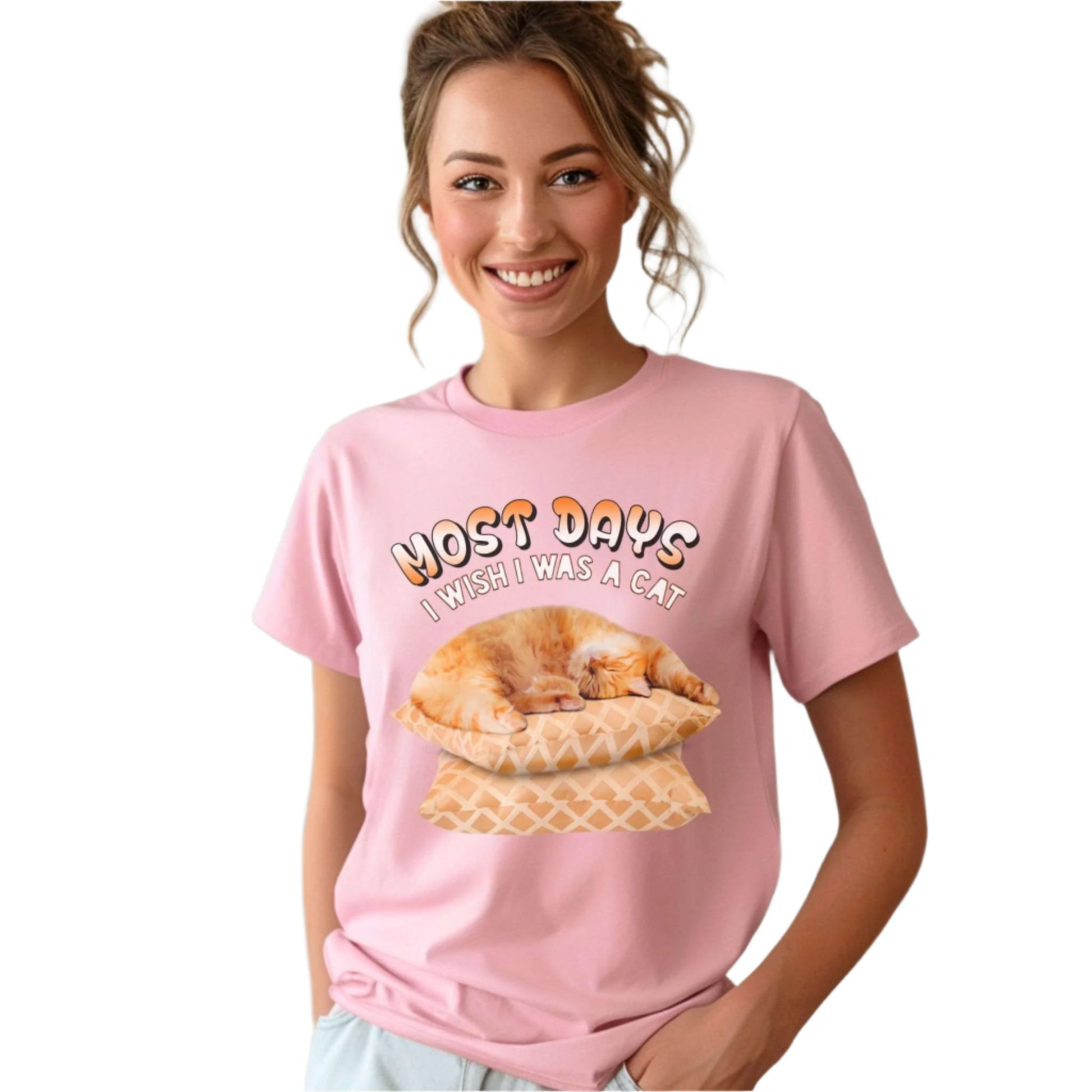 Pink Most Days Cat T-Shirt Unisex Crew Neck