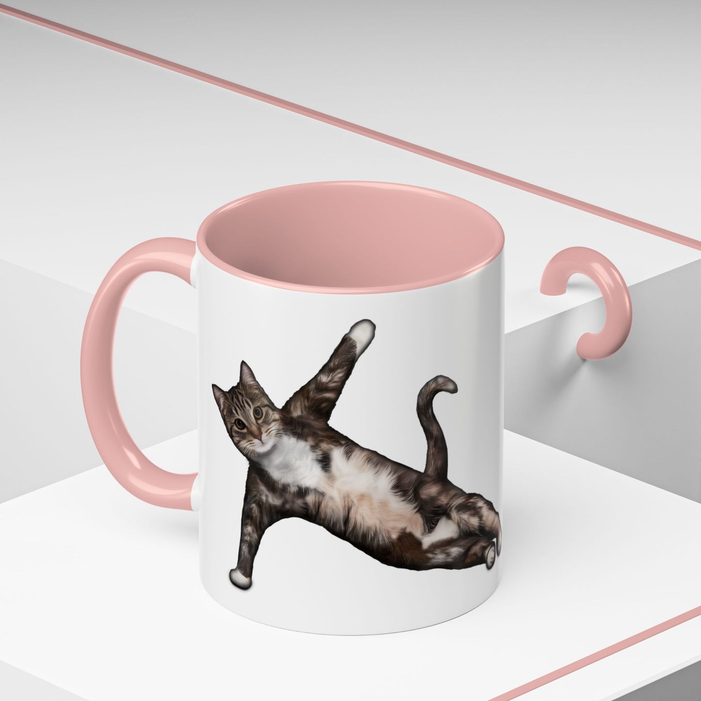 Mug with an illustration of a cat in a yoga pose