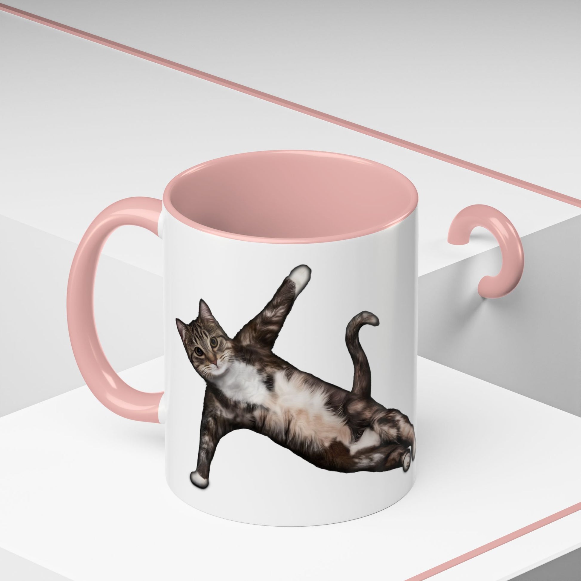Mug with an illustration of a cat in a yoga pose