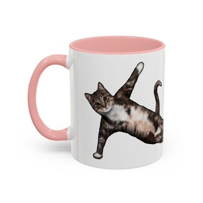 Mug with an illustration of a cat in a yoga pose