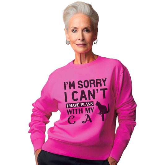 Hot Pink Plans With My Cat Crewneck Unisex Sweatshirt