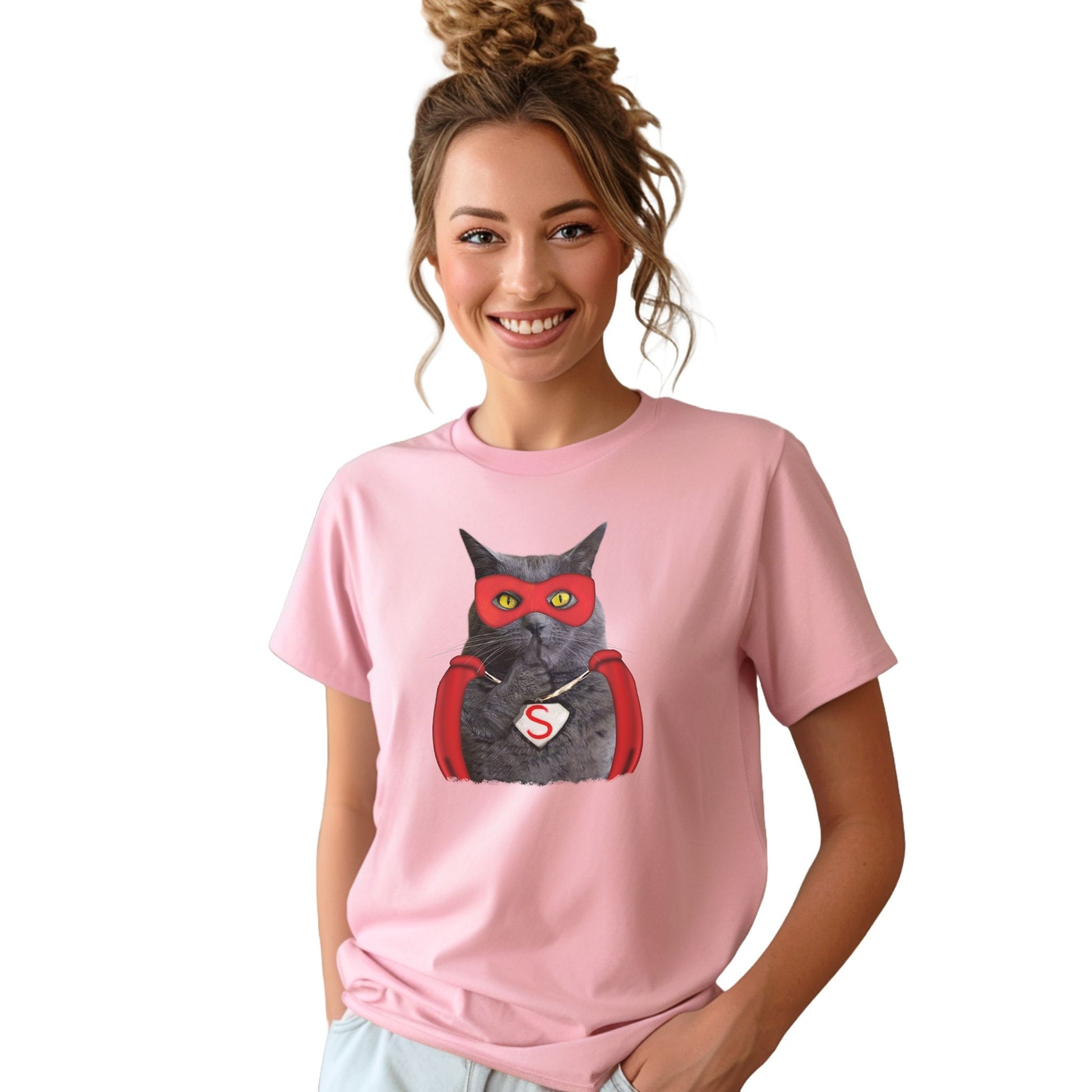 Pink Super Cat T-Shirt Unisex Crew Neck