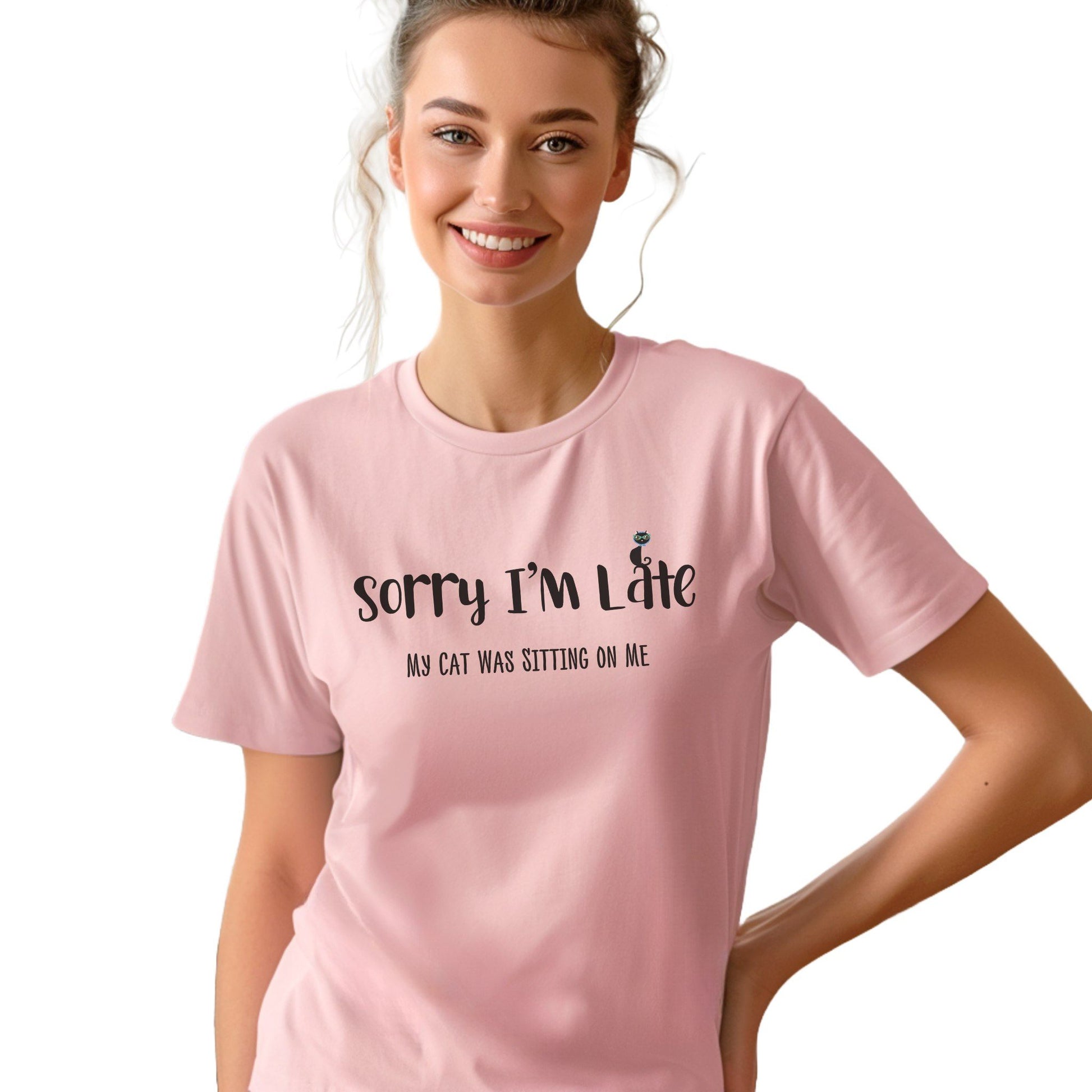 Pink my_cat_was_sitting_on_me_T-shirt_unisex Crew Neck
